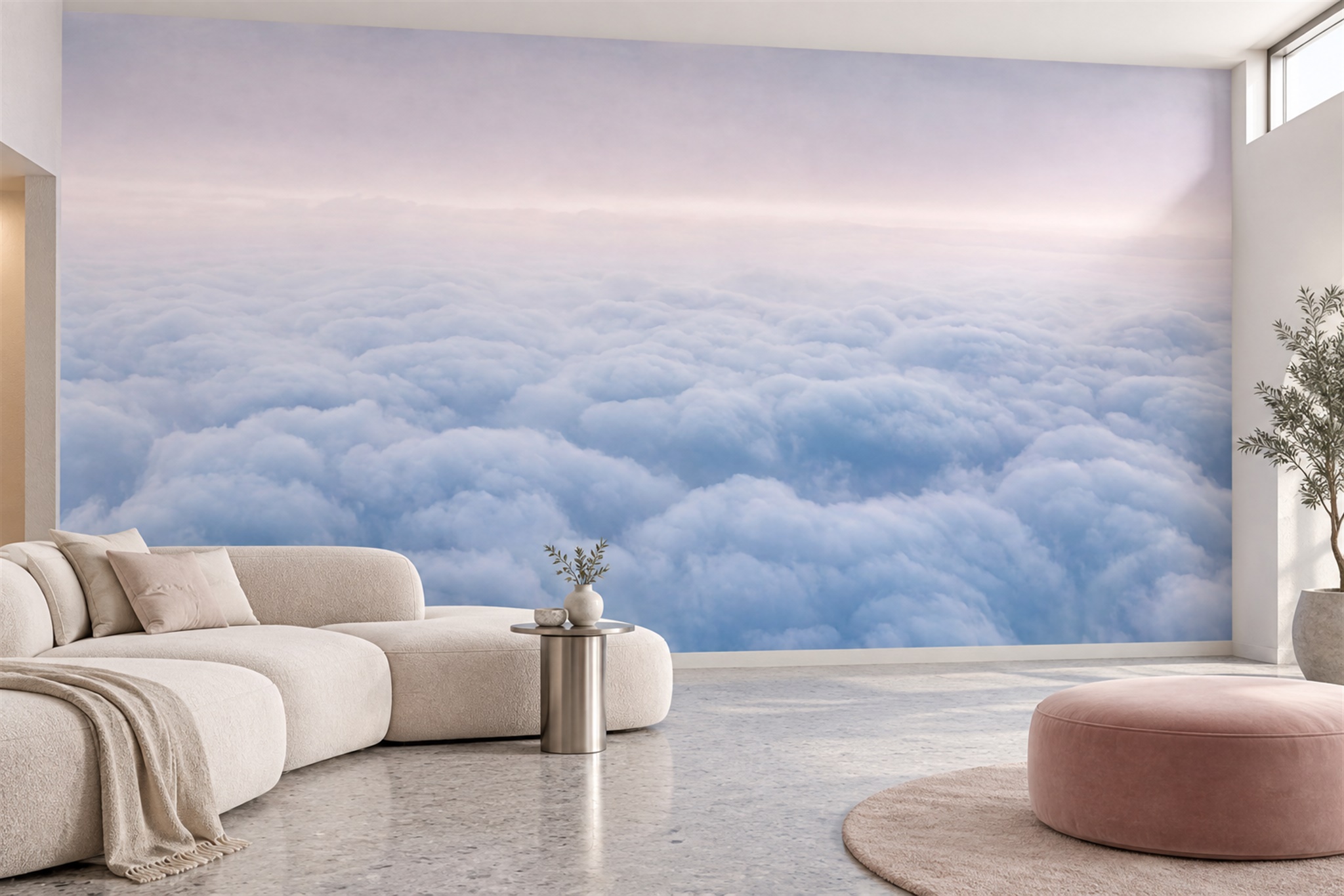 Blue Clouds Artful Wallpaper Mural Layered Abstract Wallpaper Mural Accent-wall-wallpaper-murals, Peel-and-stick Finish