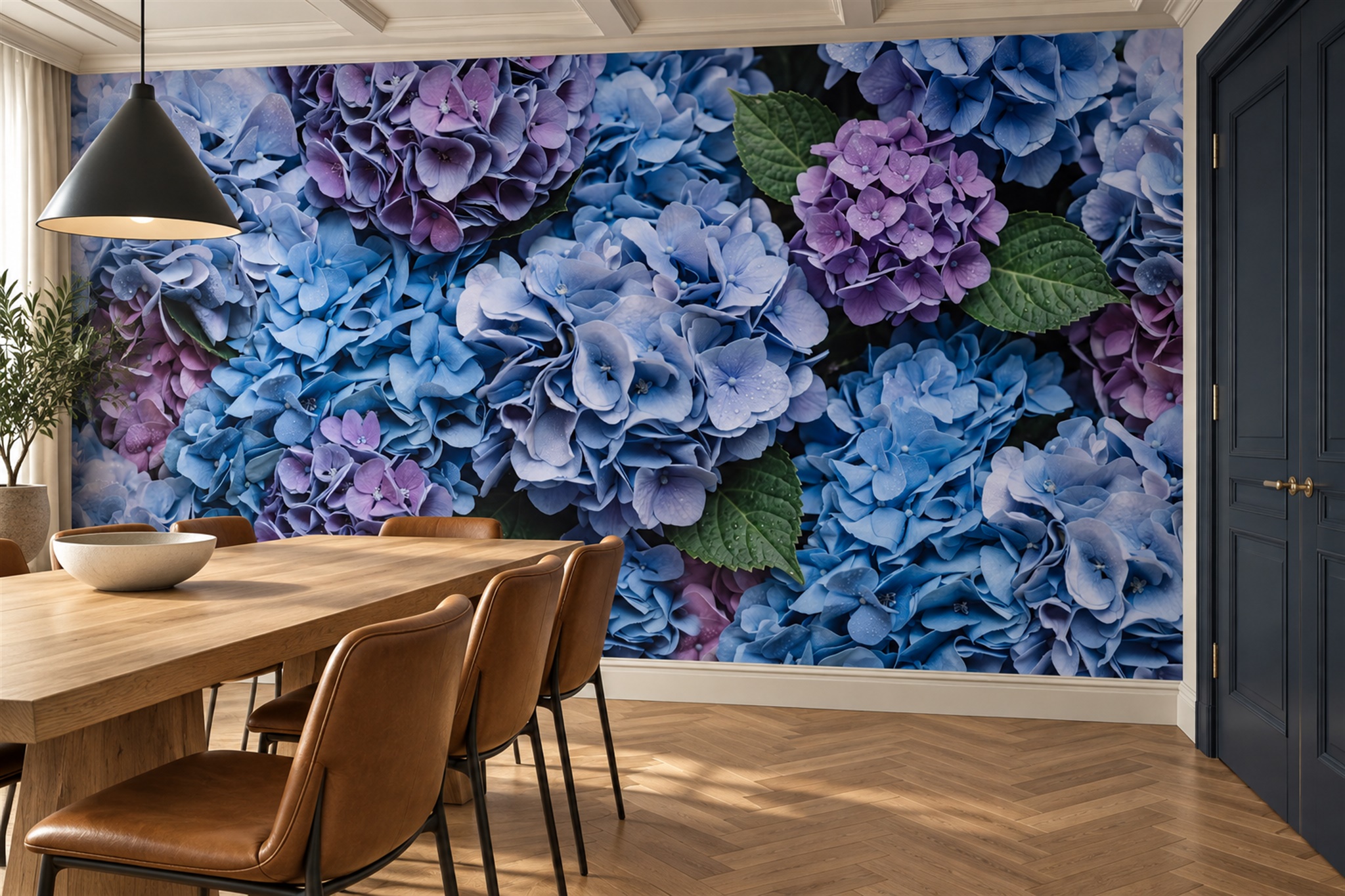 Blue Pattern Decorative Wallpaper Mural Layered Soft Contours Wallpaper Dining-room-wallpaper-murals, Peel-and-stick Finish