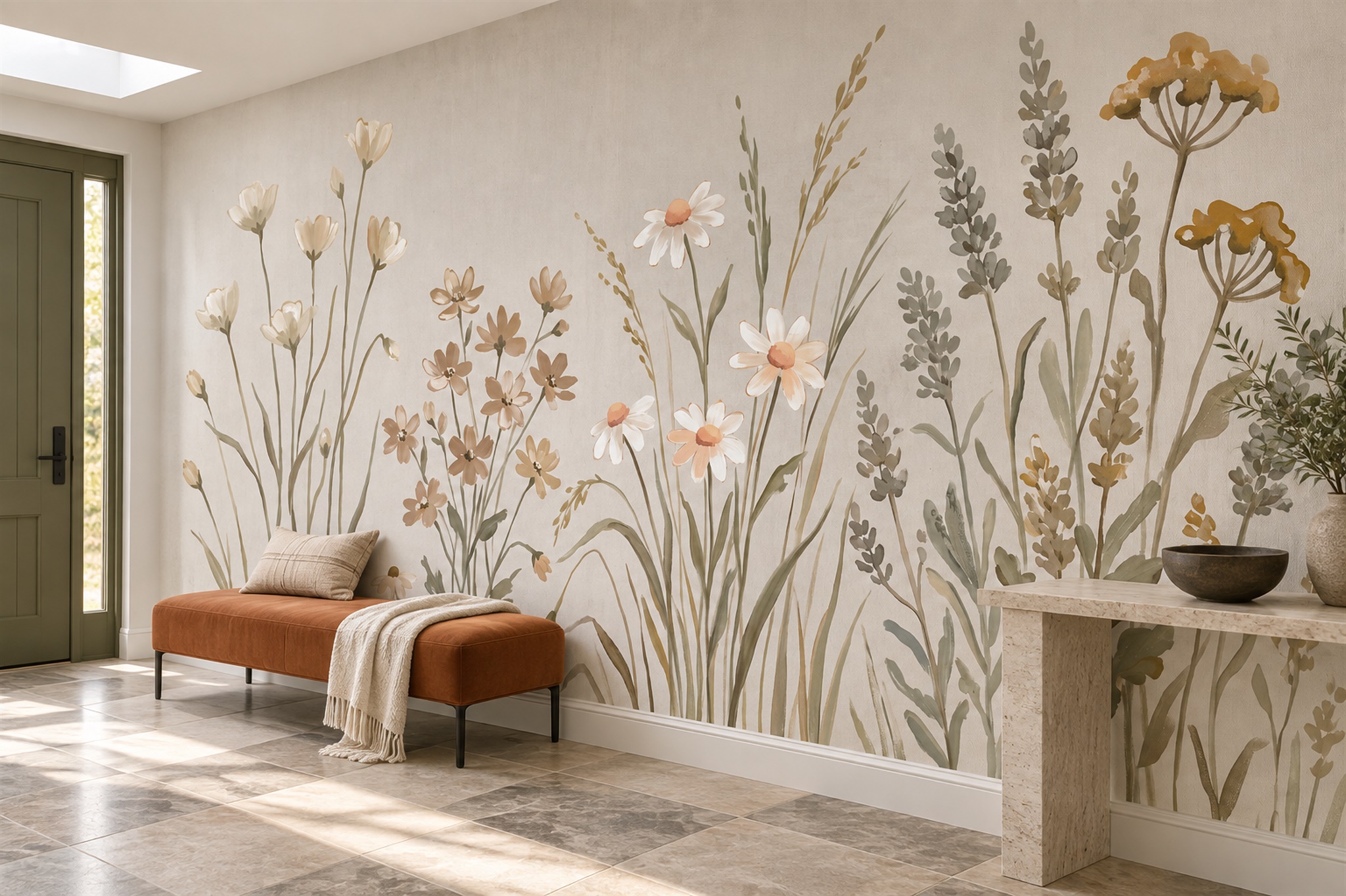 Beige Meadow Scenic Decorative Wallpaper Mural Accent-wall-wallpaper-murals, Peel-and-stick Finish