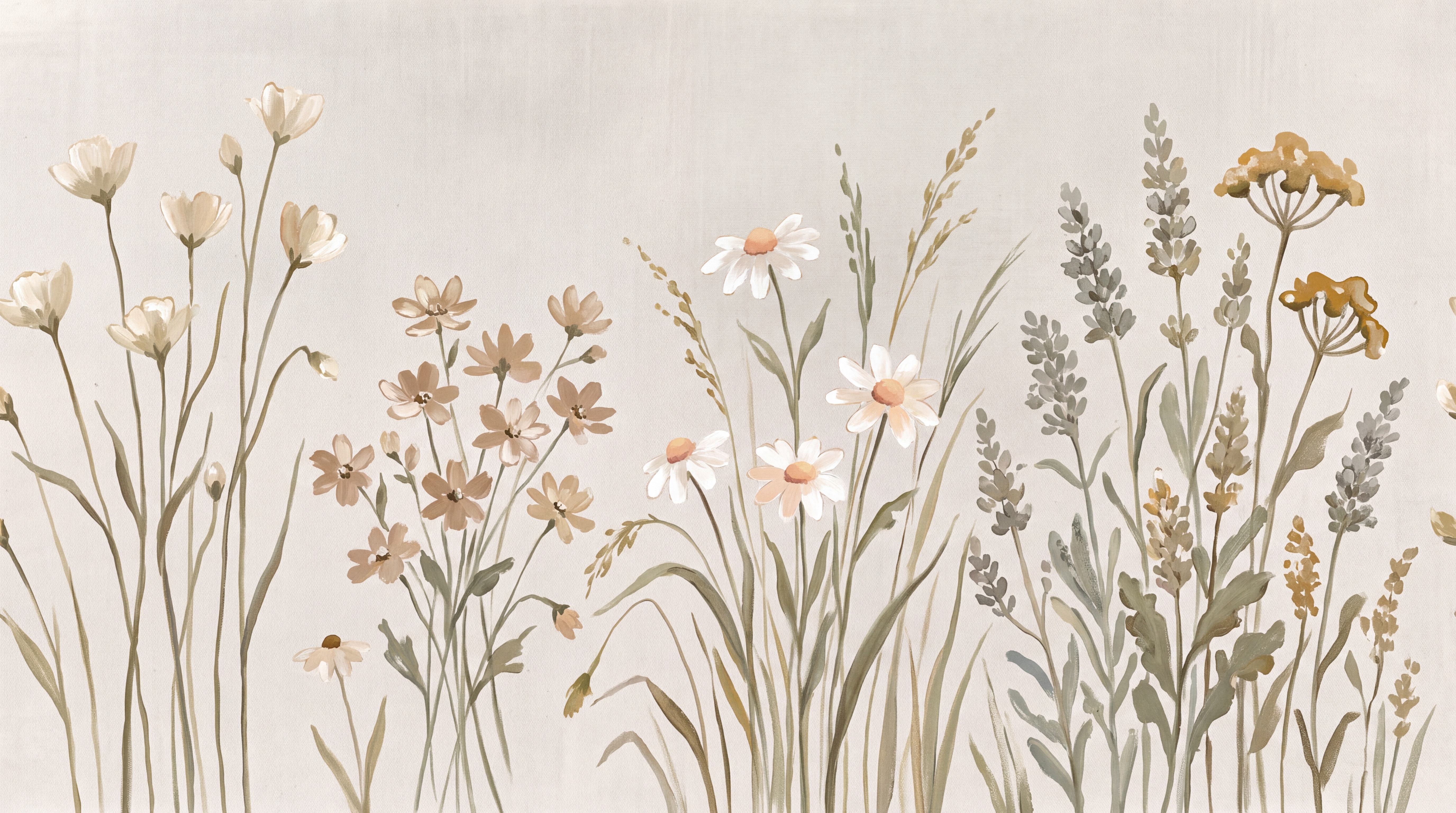 Beige Meadow Scenic Decorative Wallpaper Mural, Peel-and-stick Finish