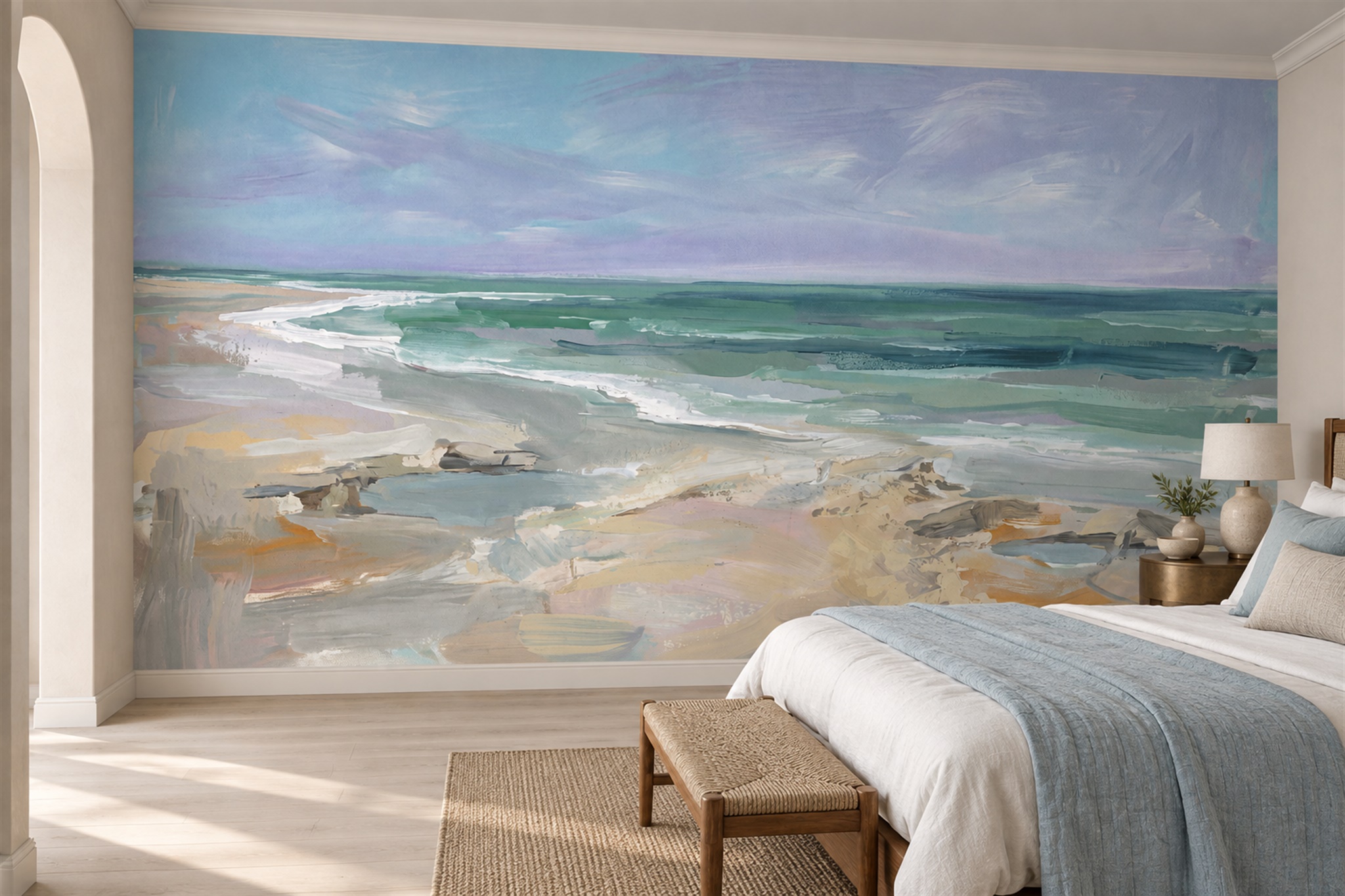 Aqua Beach Scenic Decorative Wallpaper Mural Bedroom-wallpaper-murals, Peel-and-stick Finish