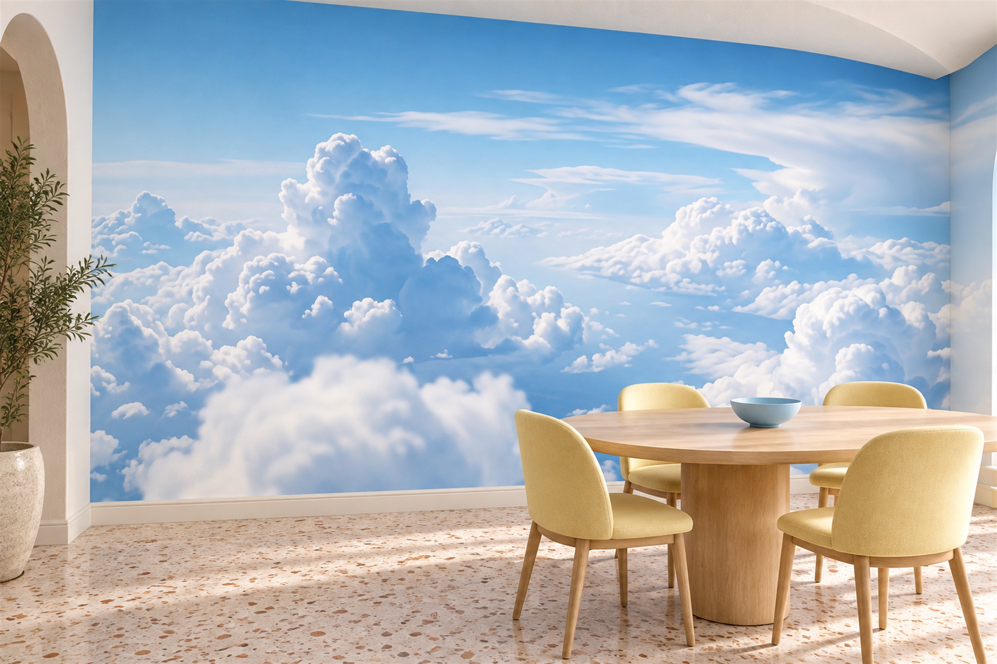 Towering White Clouds In A Blue Sky Wallpaper Mural — Wallpaper Mural Design, Peel-and-stick Finish