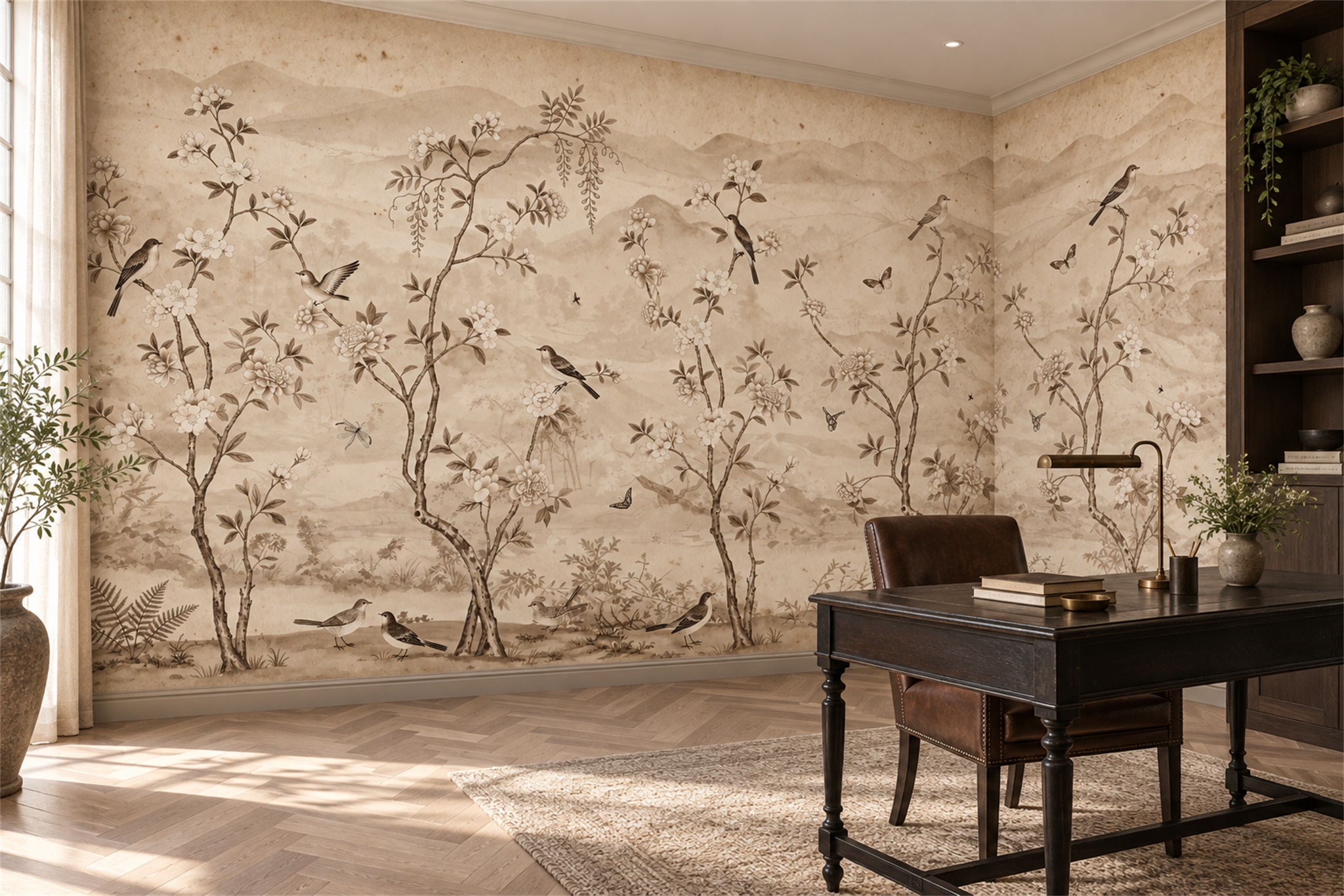 Sepia Botanical Botanical Wallpaper Mural Home-office-wallpaper-murals, Peel-and-stick Finish
