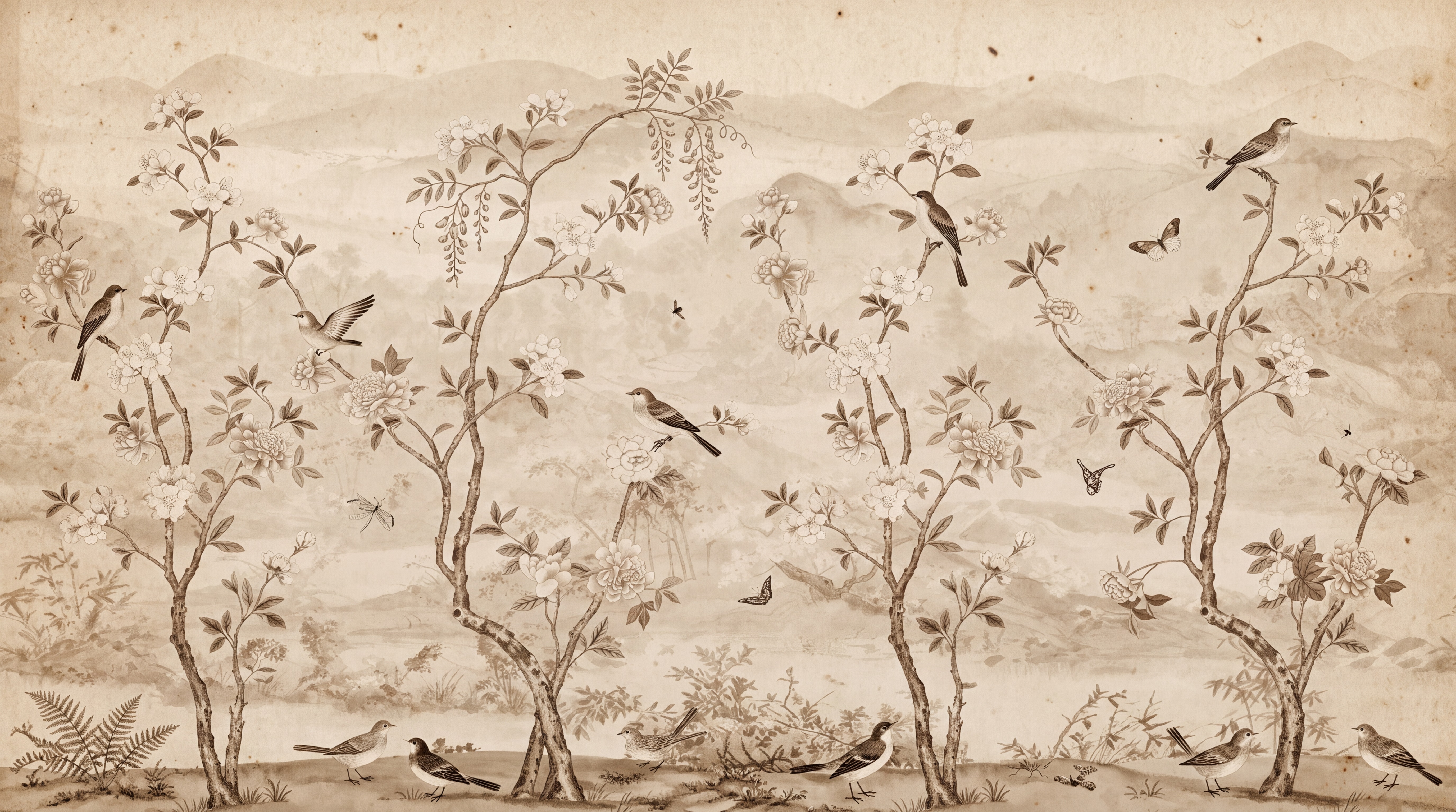 Sepia Botanical Botanical Wallpaper Mural, Peel-and-stick Finish