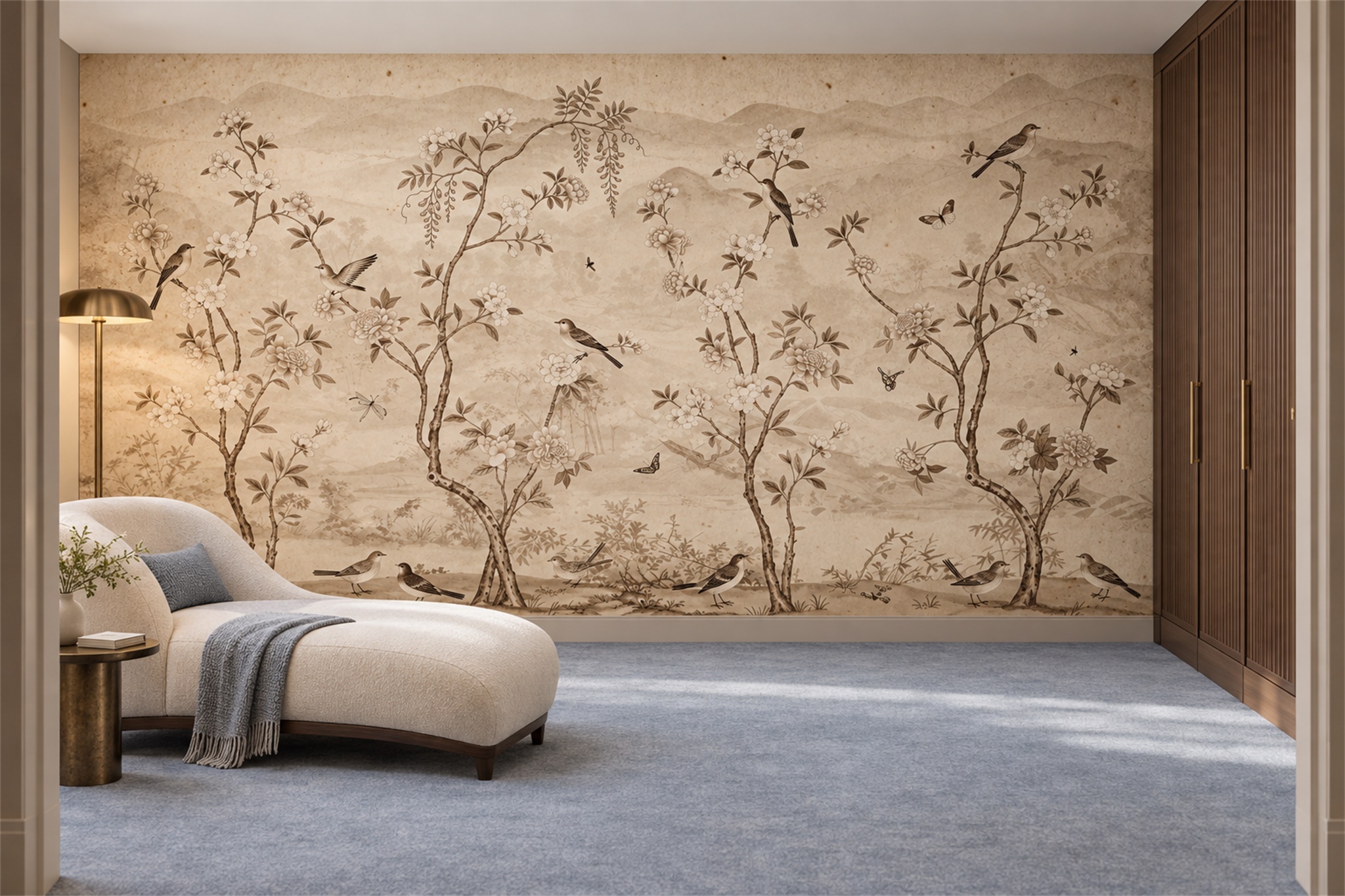 Sepia Botanical Botanical Wallpaper Mural Home-office-wallpaper-murals, Peel-and-stick Finish