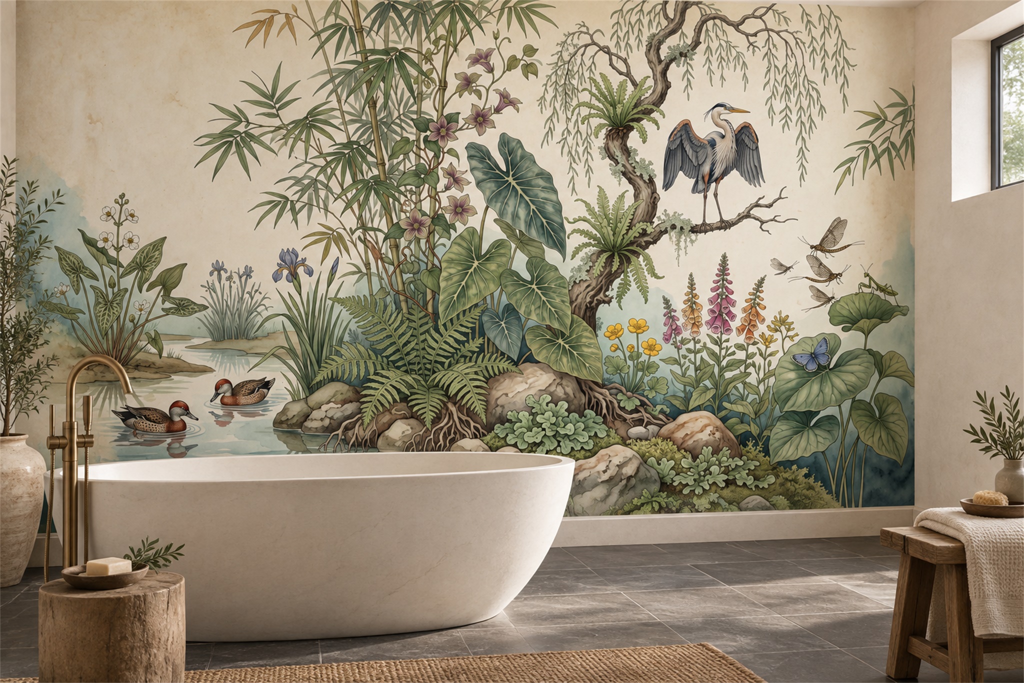 Sage Pattern Decorative Wallpaper Mural Layered Atmospheric Wallpaper Bathroom-wallpaper-murals, Peel-and-stick Finish