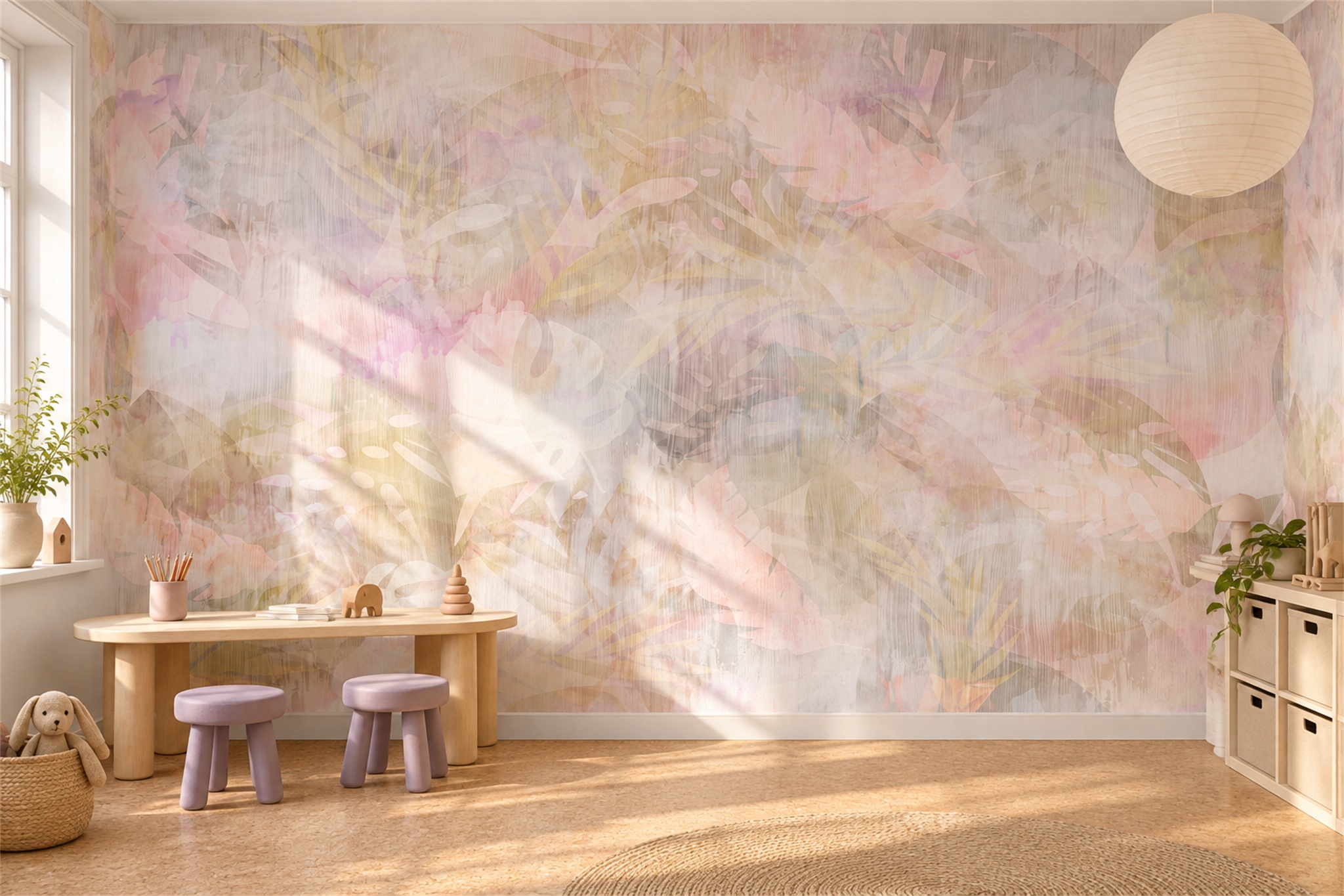Blush Washed Artful Abstract Wallpaper Mural Bedroom-wallpaper-murals, Peel-and-stick Finish
