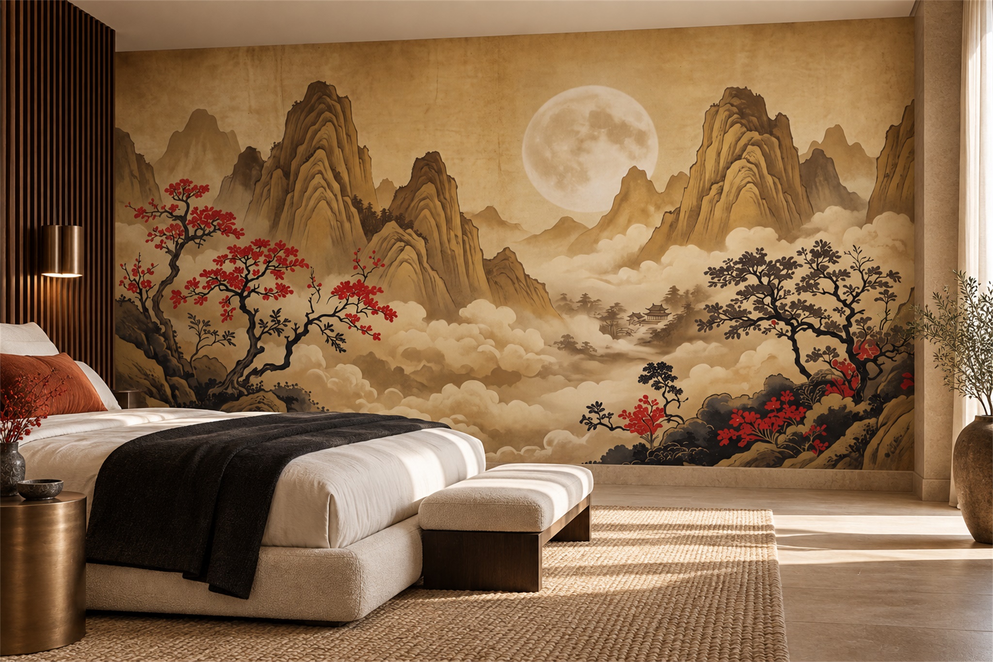 Gold Mountain Scenic Decorative Wallpaper Mural Bedroom-wallpaper-murals, Peel-and-stick Finish