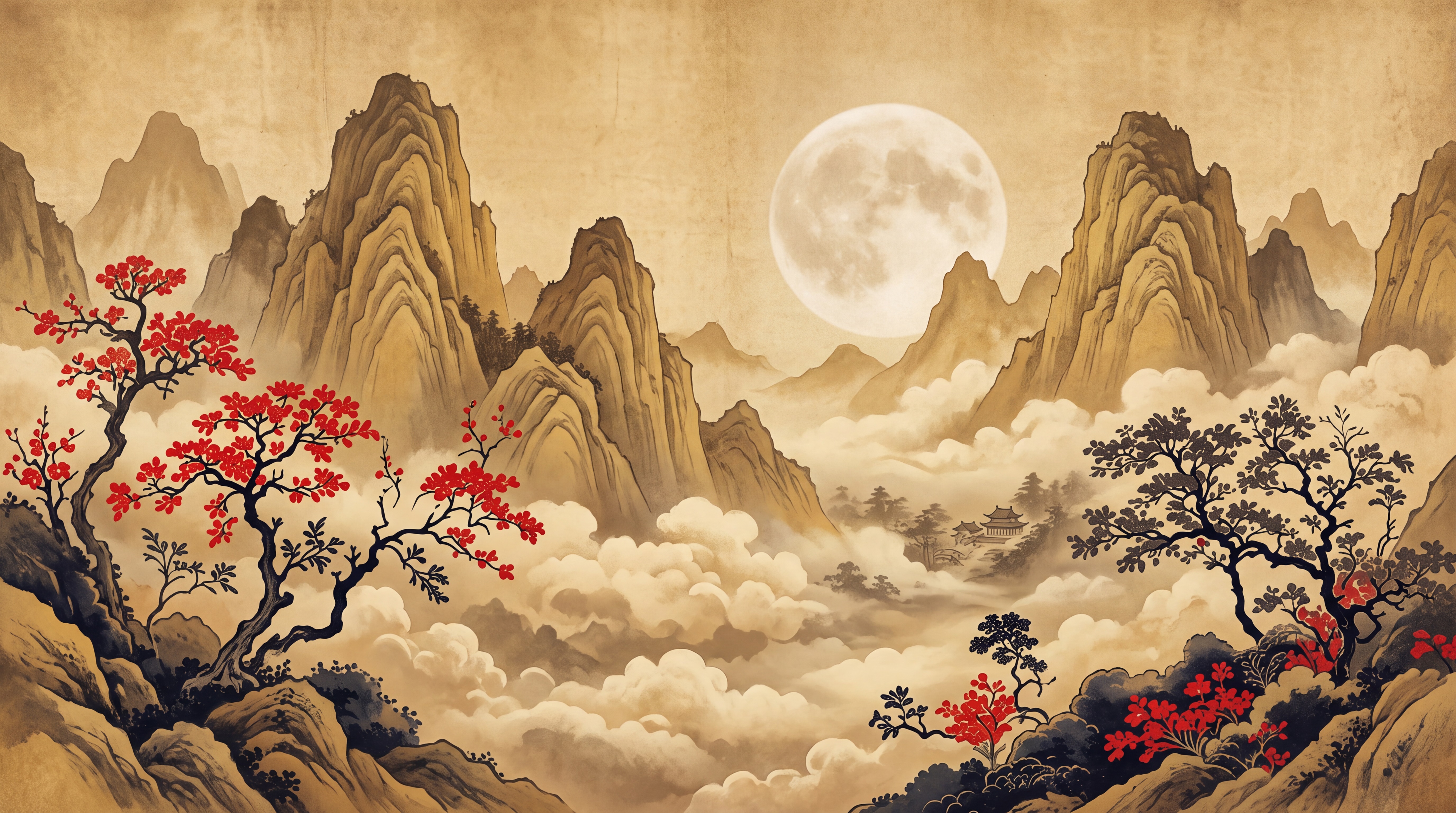 Gold Mountain Scenic Decorative Wallpaper Mural, Peel-and-stick Finish