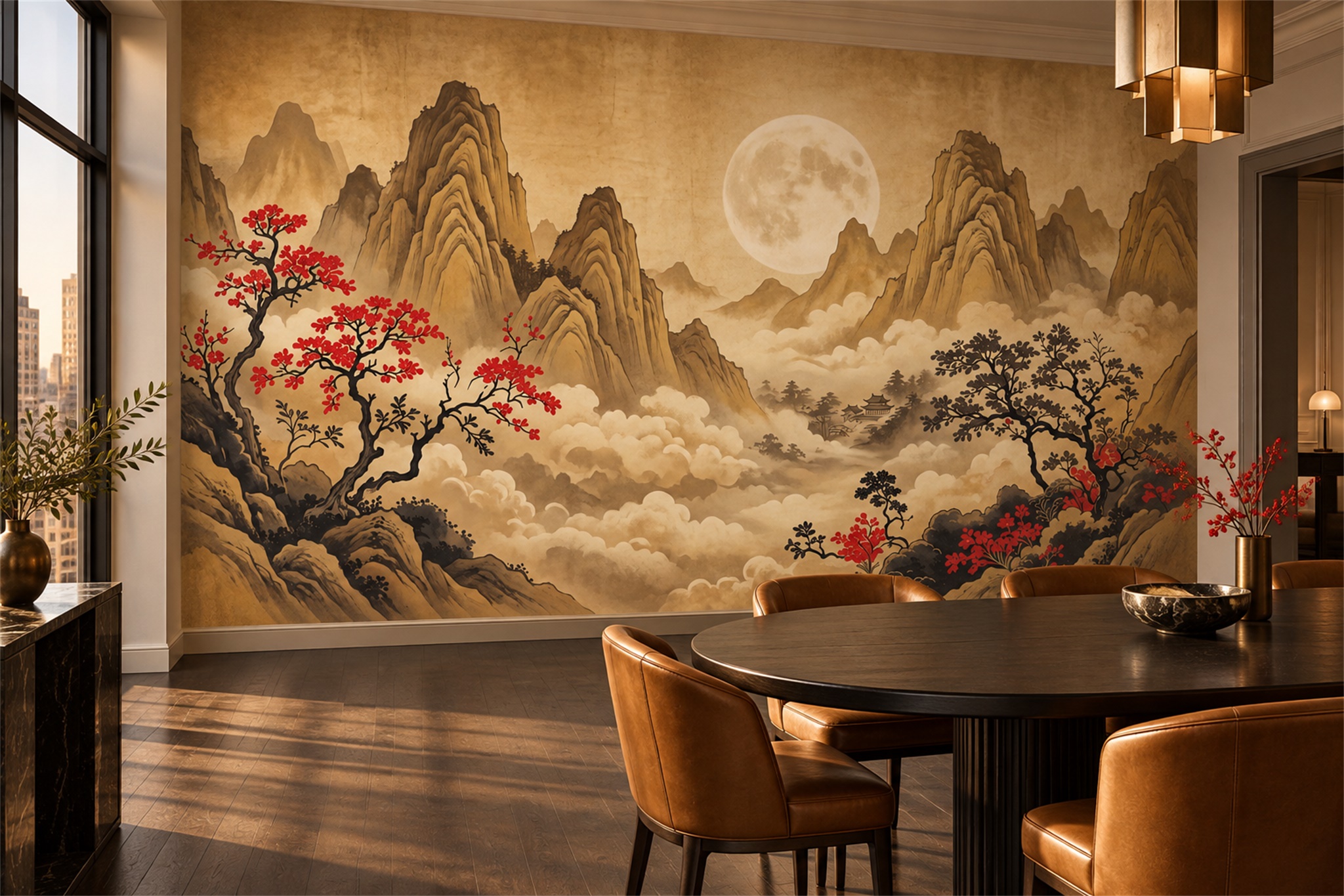Gold Mountain Scenic Decorative Wallpaper Mural Bedroom-wallpaper-murals, Peel-and-stick Finish