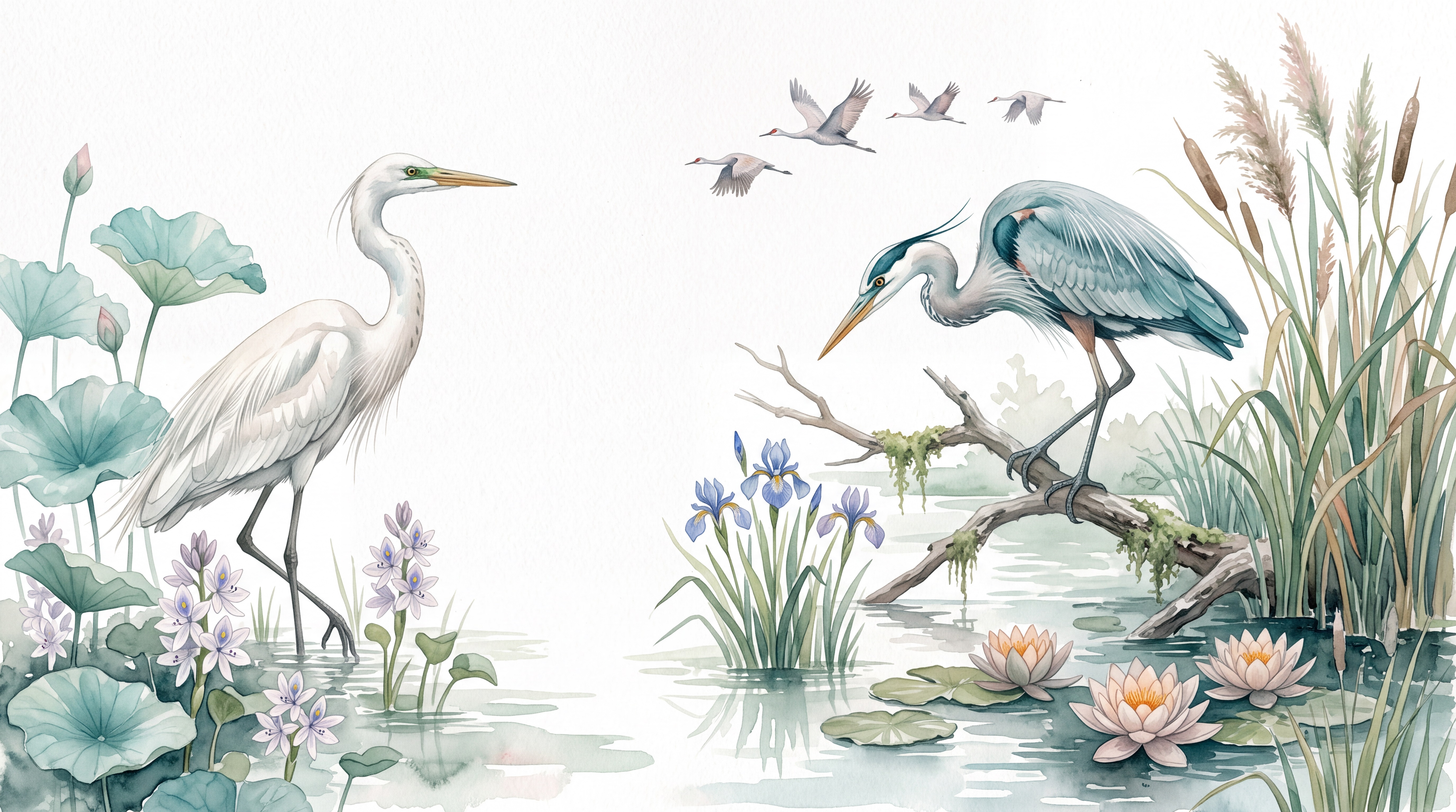 Aqua Heron Illustrated Abstract Wallpaper Mural, Peel-and-stick Finish
