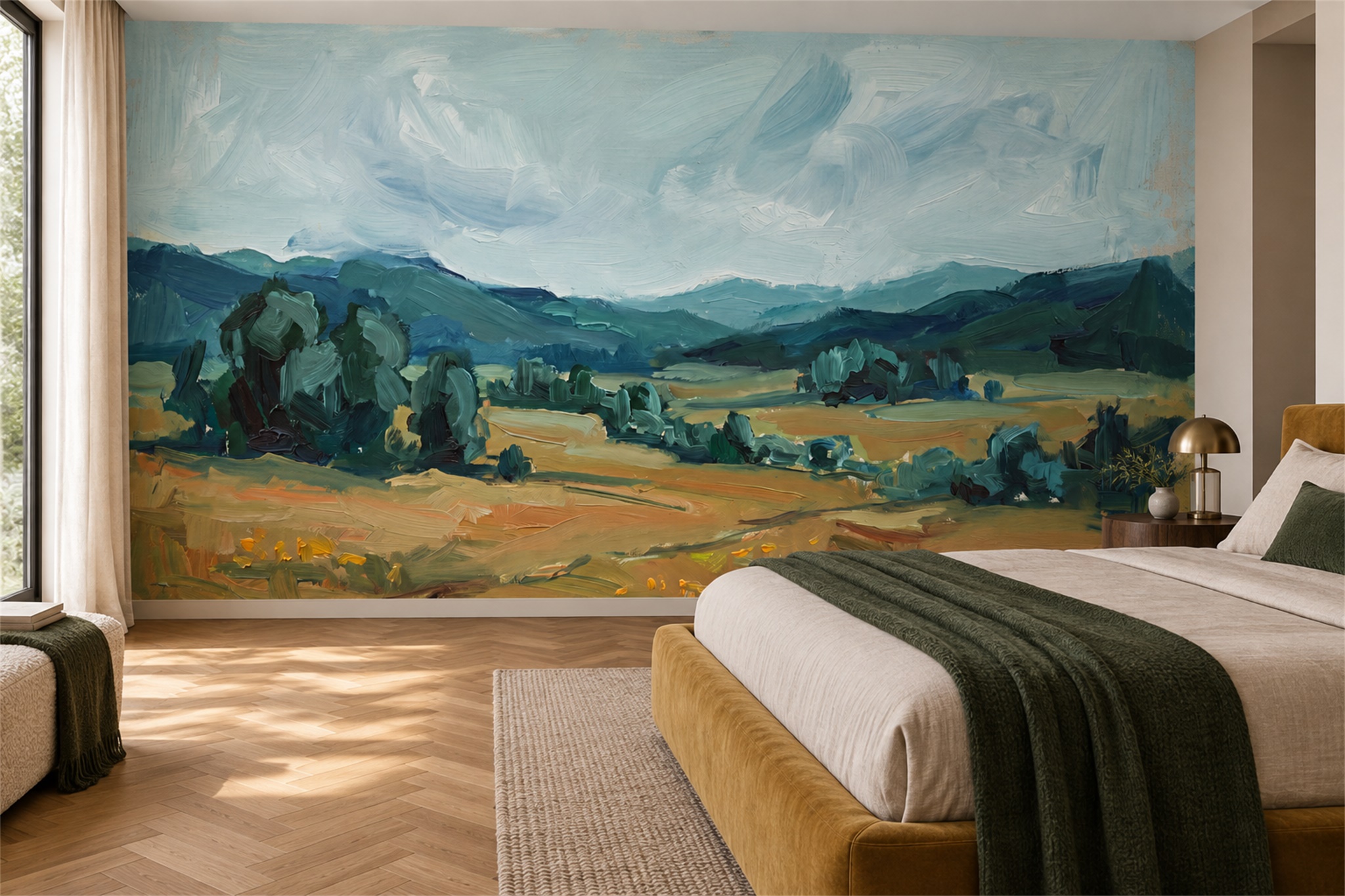 Olive Pattern Decorative Wallpaper Mural Layered Bedroom-wallpaper-murals, Peel-and-stick Finish