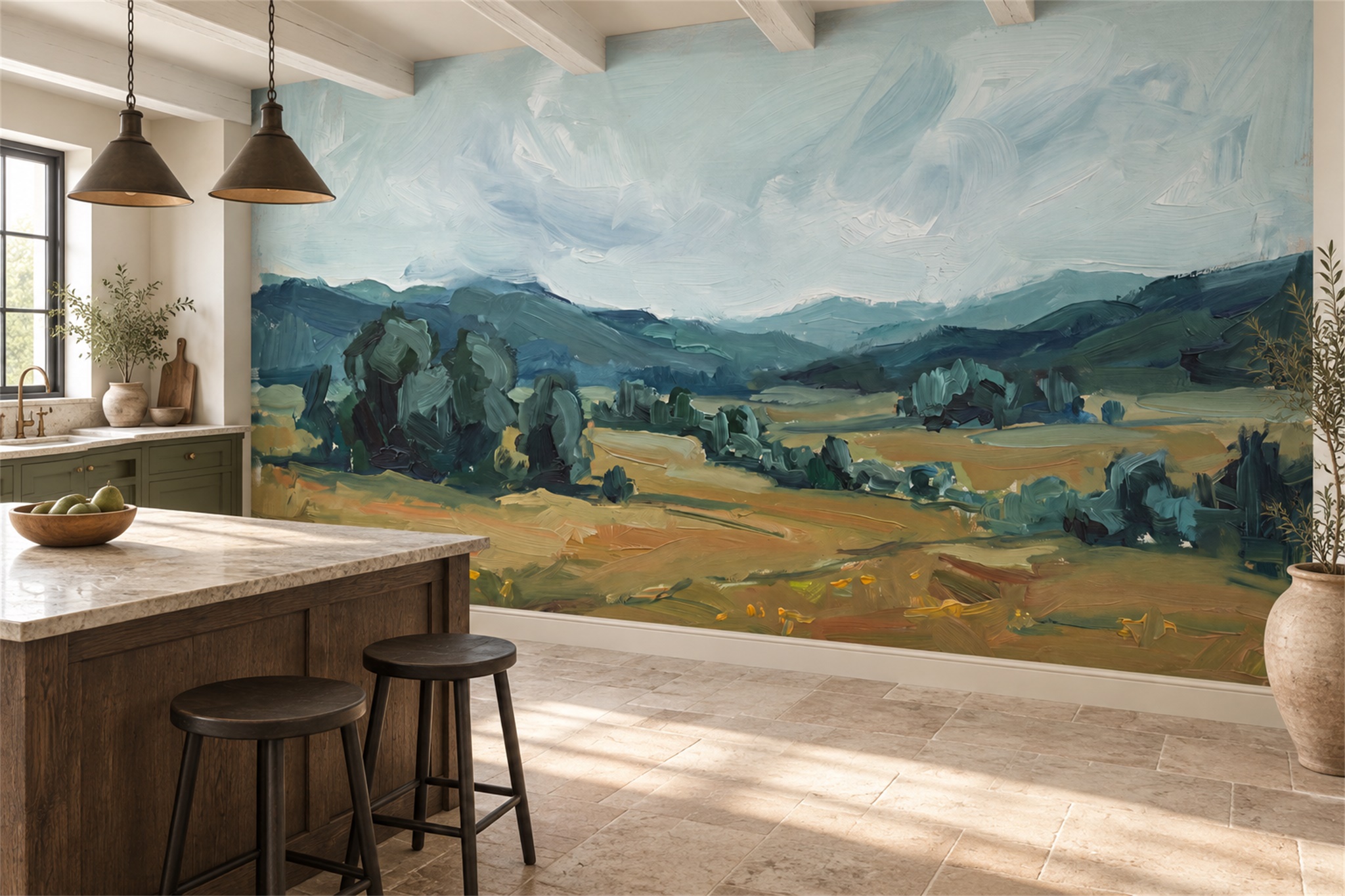 Olive Pattern Decorative Wallpaper Mural Layered Accent-wall-wallpaper-murals, Peel-and-stick Finish