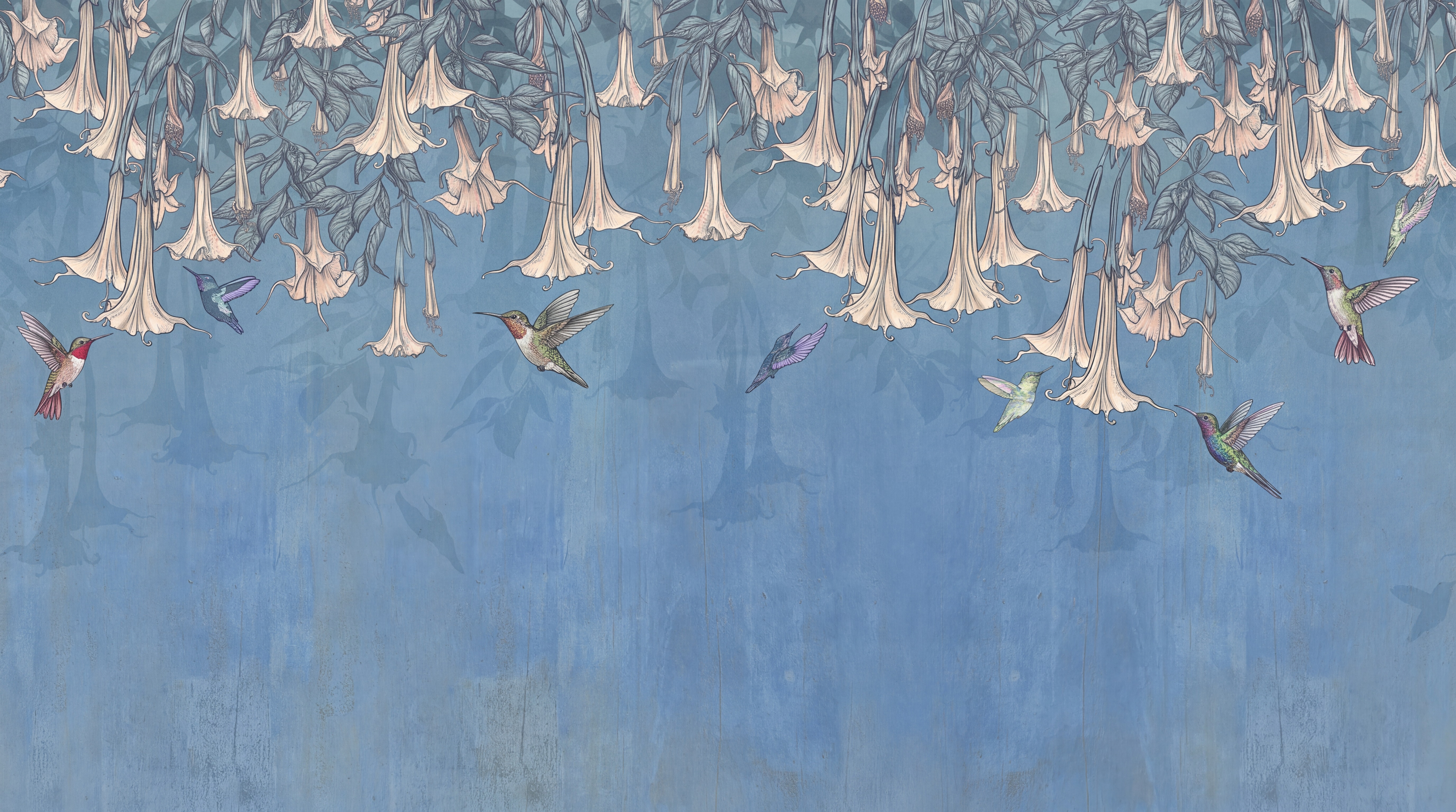 Blue Vine Botanical Abstract Wallpaper Mural, Peel-and-stick Finish