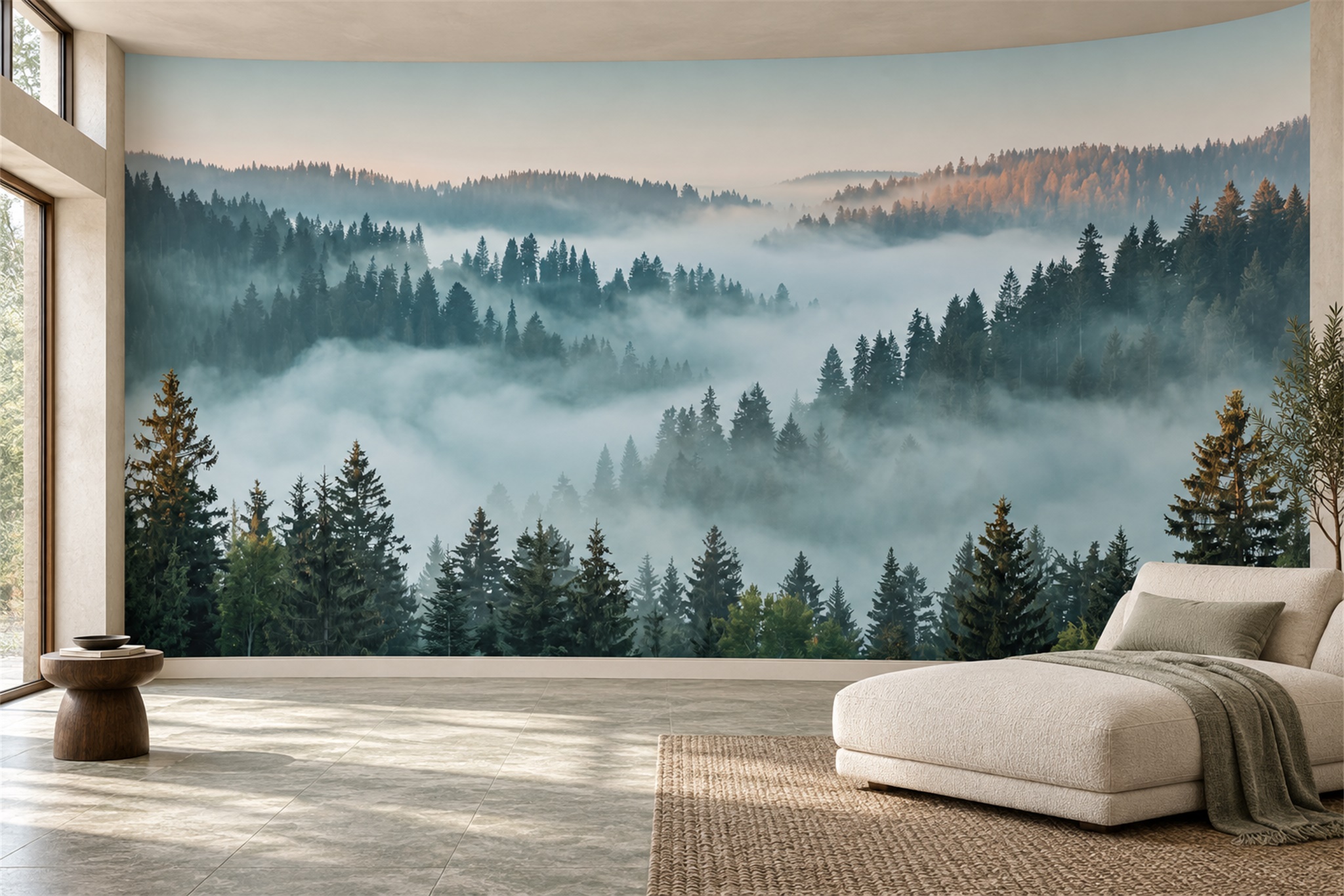 Teal Forest Scenic Layered Wallpaper Mural Bedroom-wallpaper-murals, Peel-and-stick Finish