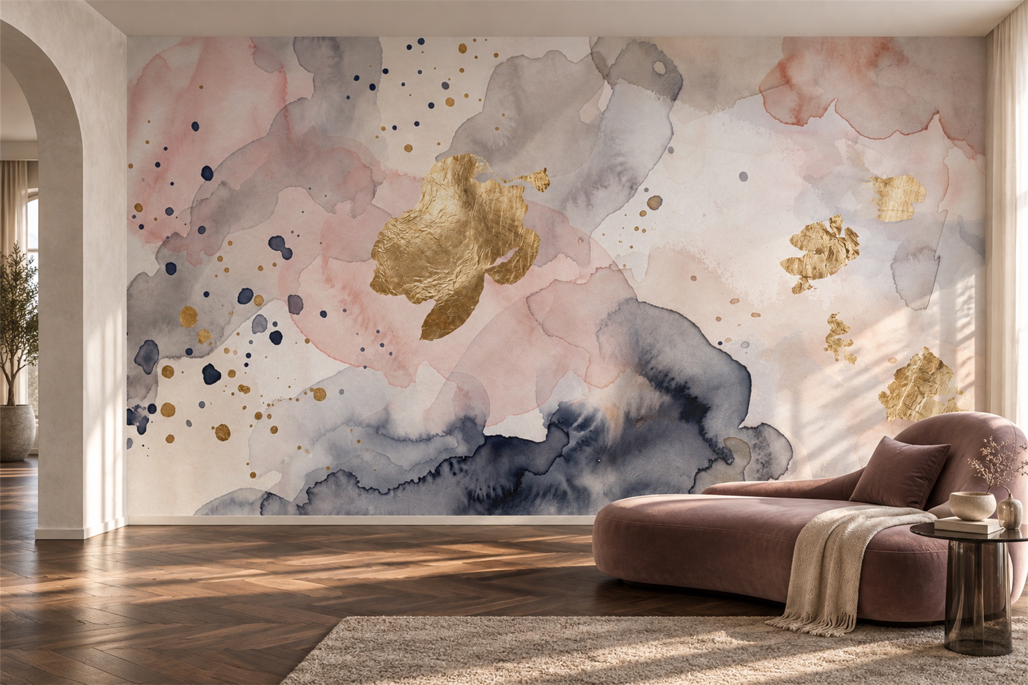 Blush Fluid Artful Wallpaper Mural Home-office-wallpaper-murals, Peel-and-stick Finish