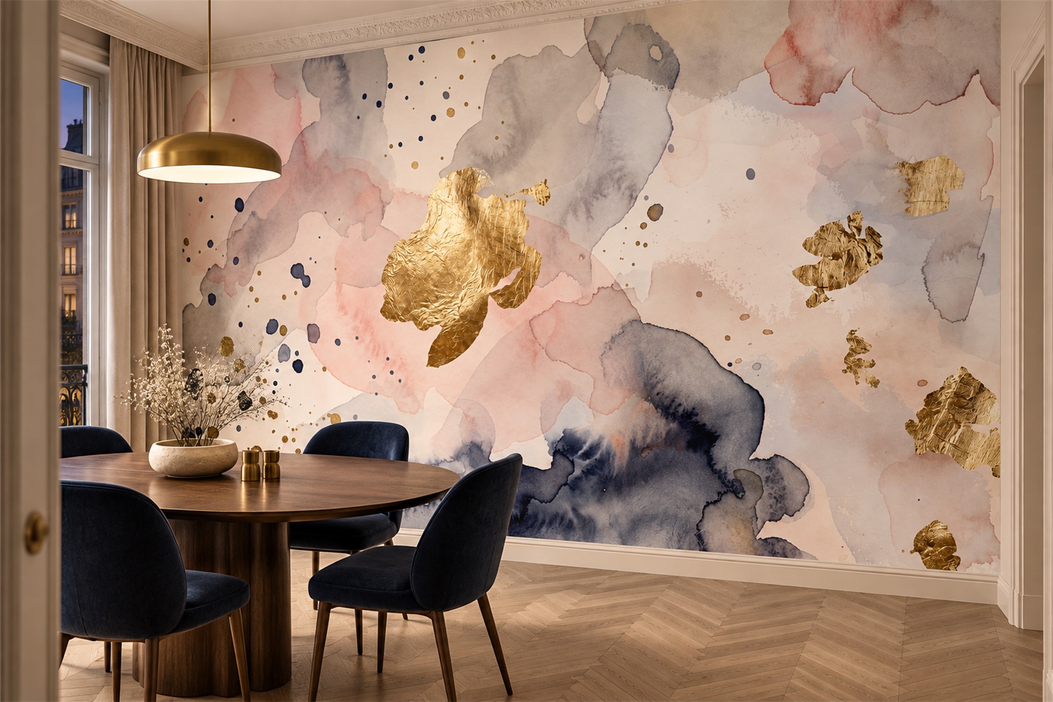 Blush Fluid Artful Wallpaper Mural Bathroom-wallpaper-murals, Peel-and-stick Finish