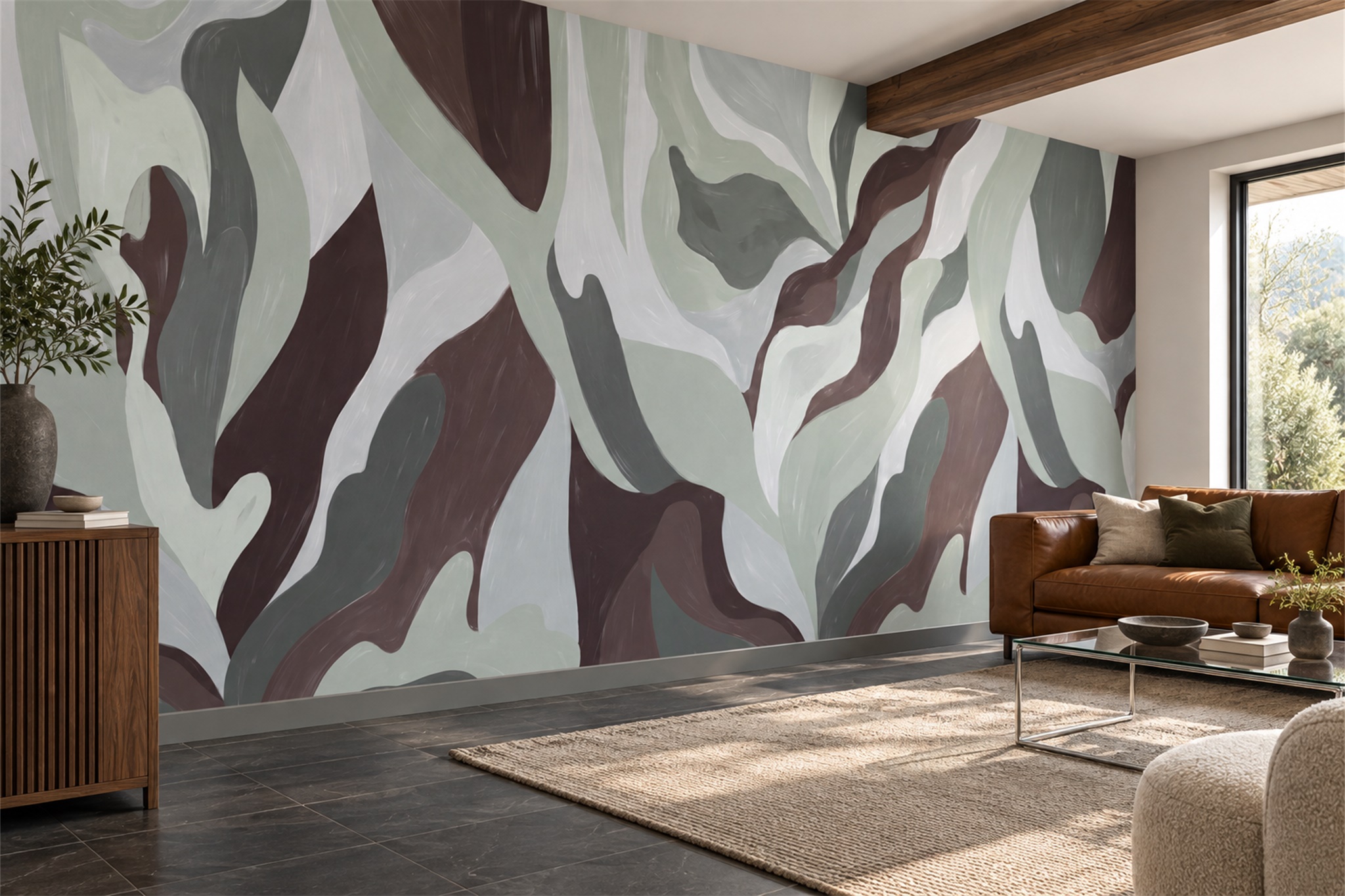 Sage Shaped Abstract Decorative Wallpaper Mural Bedroom-wallpaper-murals, Peel-and-stick Finish