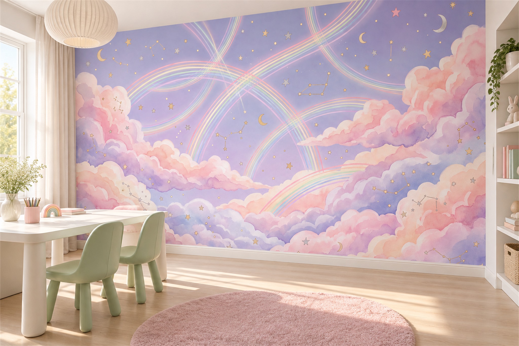 Pink Pattern Decorative Wallpaper Mural Layered Atmospheric Wallpaper Home-office-wallpaper-murals, Shown In A Home Office, Peel-and-stick Finish
