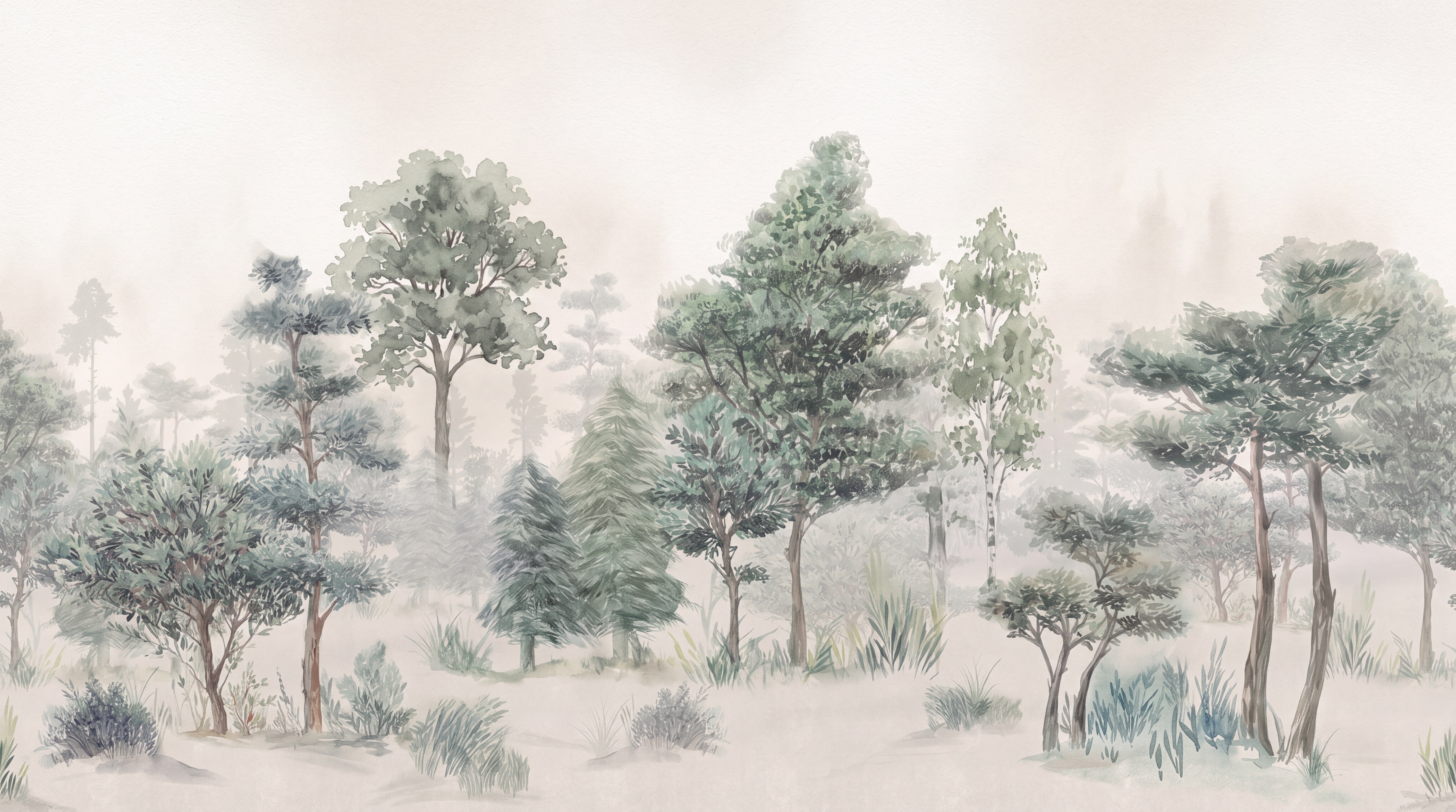 Sage Trees Scenic Decorative Wallpaper Mural, Peel-and-stick Finish