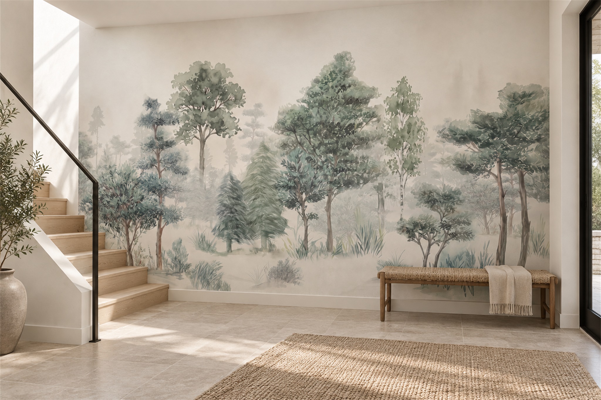 Sage Trees Scenic Decorative Wallpaper Mural Home-office-wallpaper-murals, Peel-and-stick Finish
