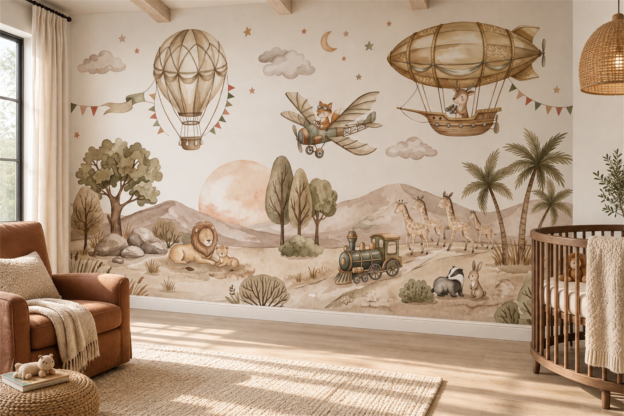 Beige Pattern Decorative Wallpaper Mural Layered Nursery-wallpaper-murals, Peel-and-stick Finish