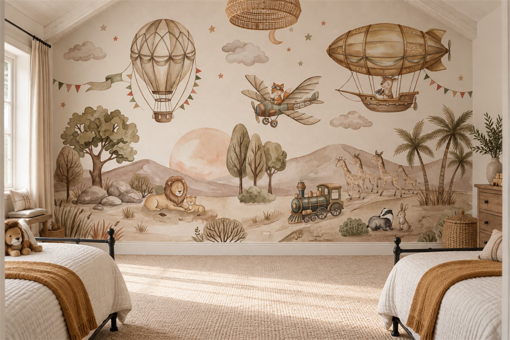 Beige Pattern Decorative Wallpaper Mural Layered Bedroom-wallpaper-murals, Peel-and-stick Finish