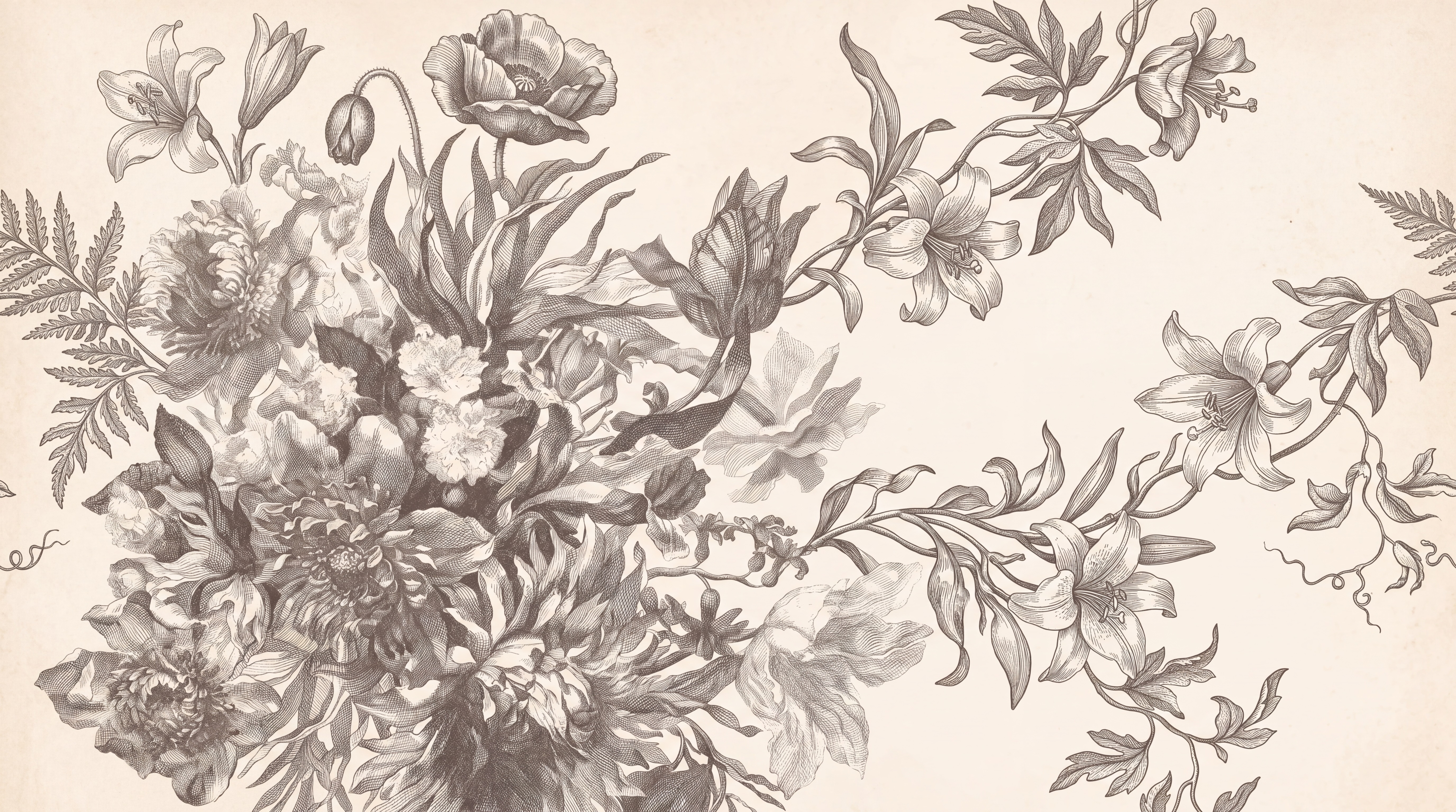 Taupe Floral Botanical Layered Wallpaper Mural, Peel-and-stick Finish