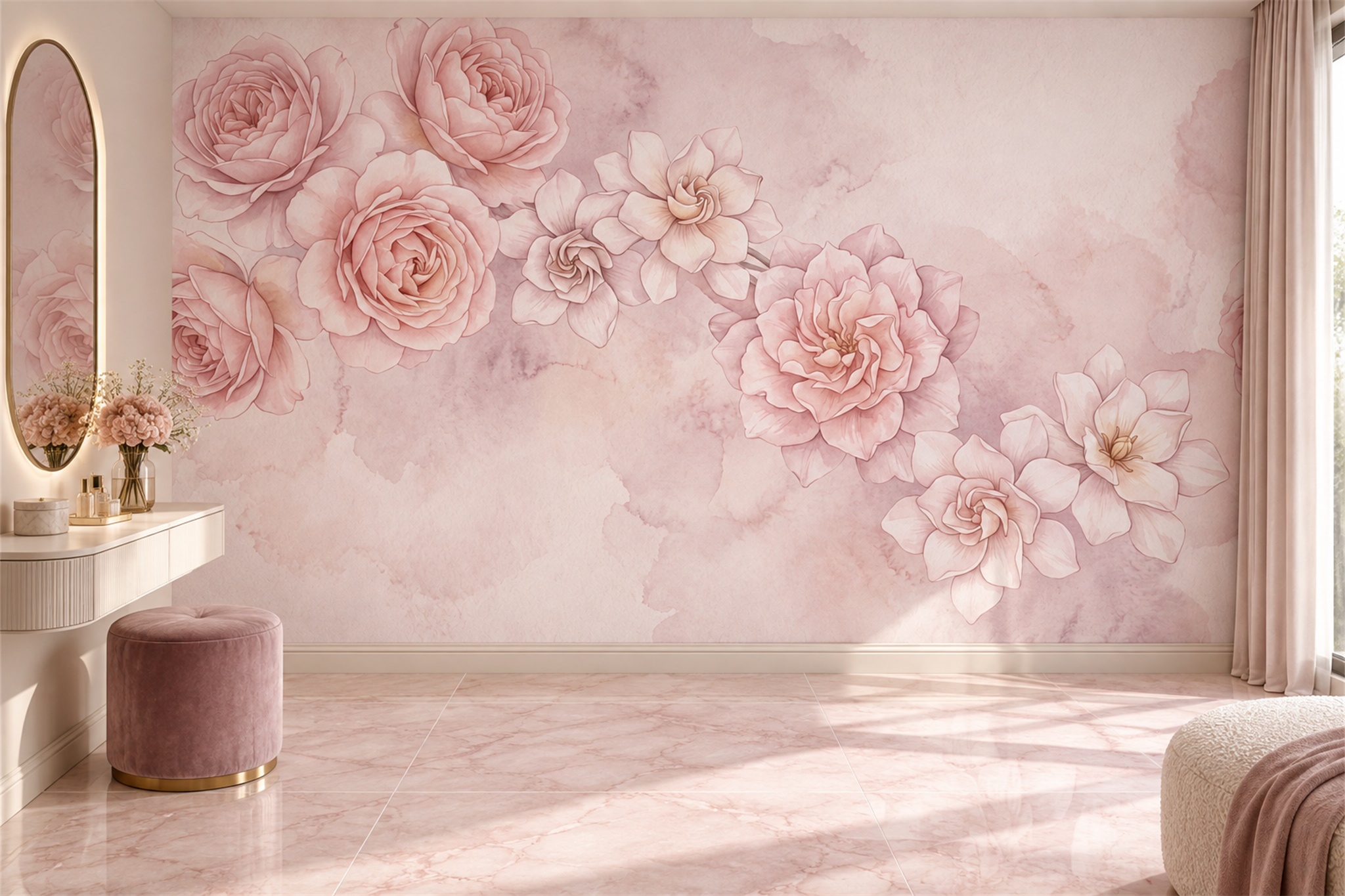 Pink Vintage Artful Painterly Wallpaper Mural Accent-wall-wallpaper-murals, Peel-and-stick Finish