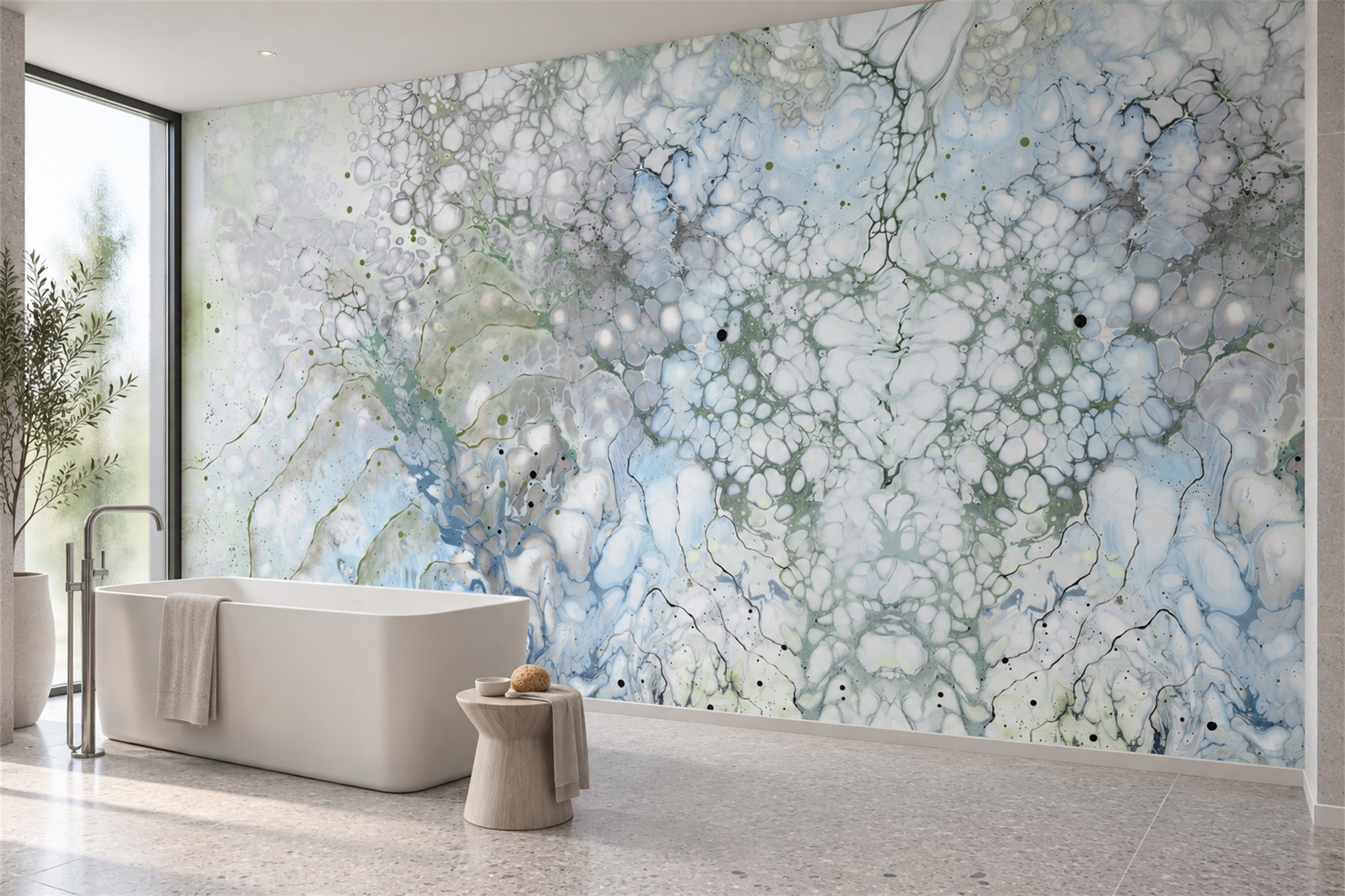 Aqua Marble Decorative Wallpaper Mural Bathroom-wallpaper-murals, Peel-and-stick Finish