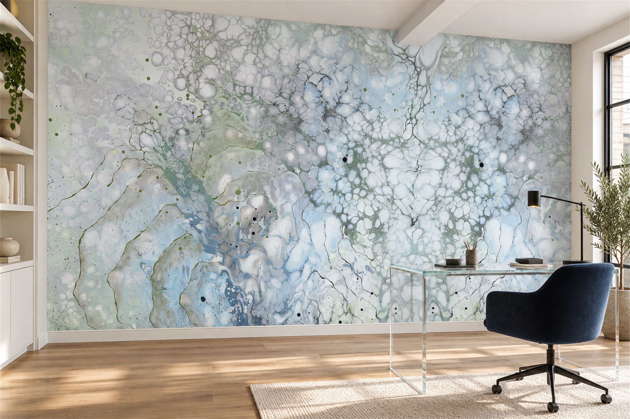Aqua Marble Decorative Wallpaper Mural Home-office-wallpaper-murals, Peel-and-stick Finish