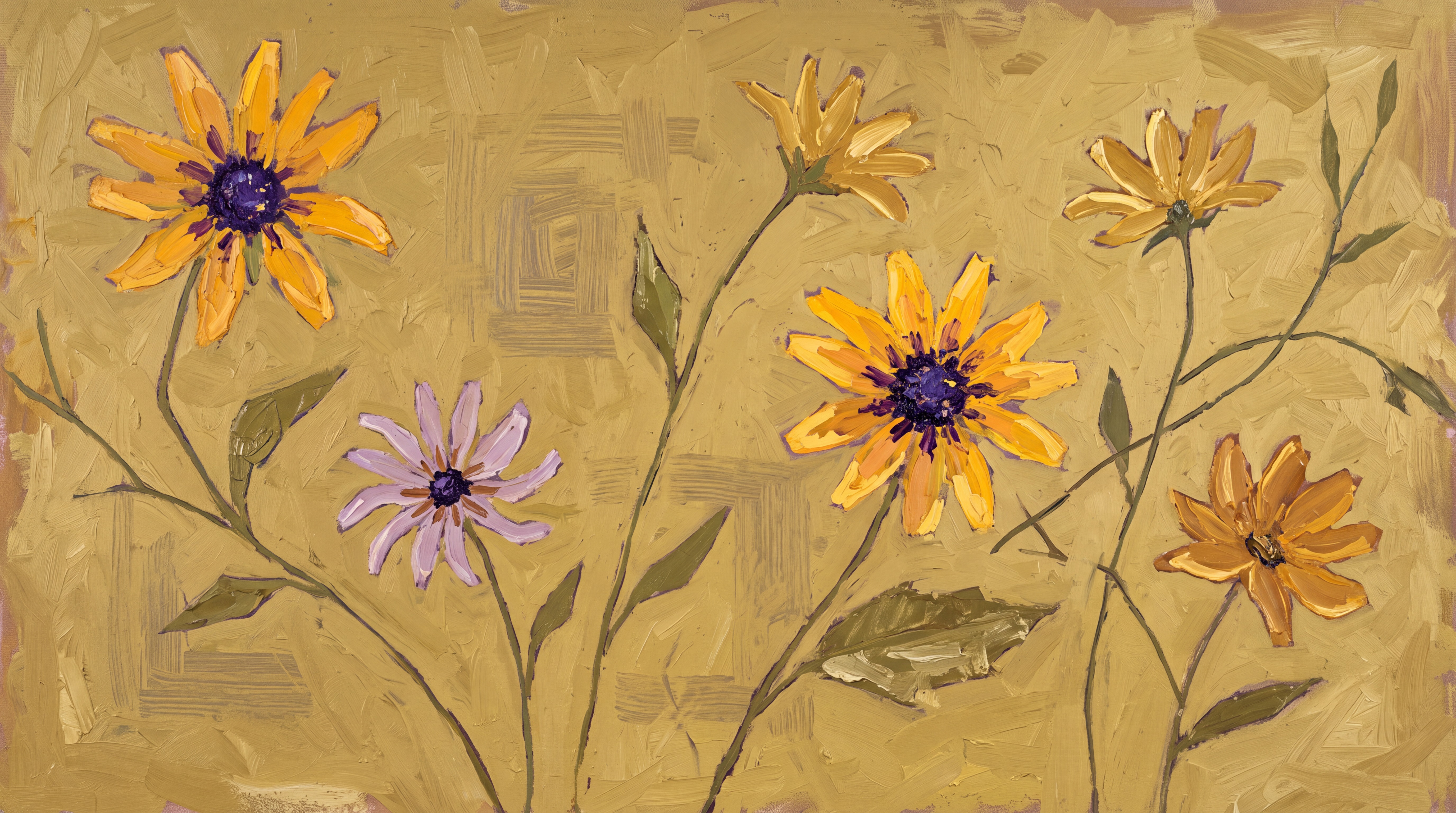 Ochre Floral Botanical Wallpaper Mural, Peel-and-stick Finish