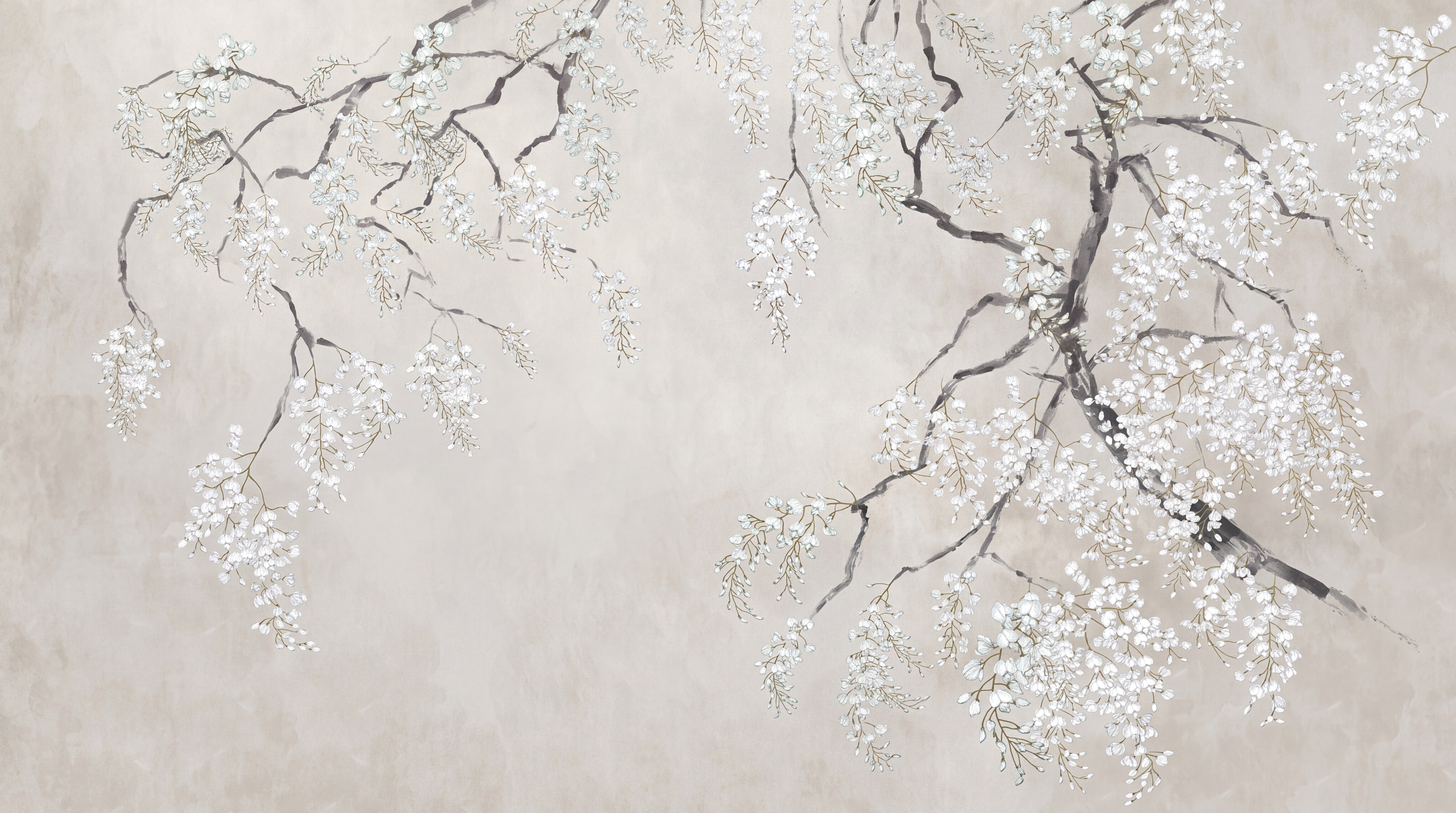 Grey Blossom Botanical Layered Wallpaper Mural Bedroom-wallpaper-murals, Peel-and-stick Finish