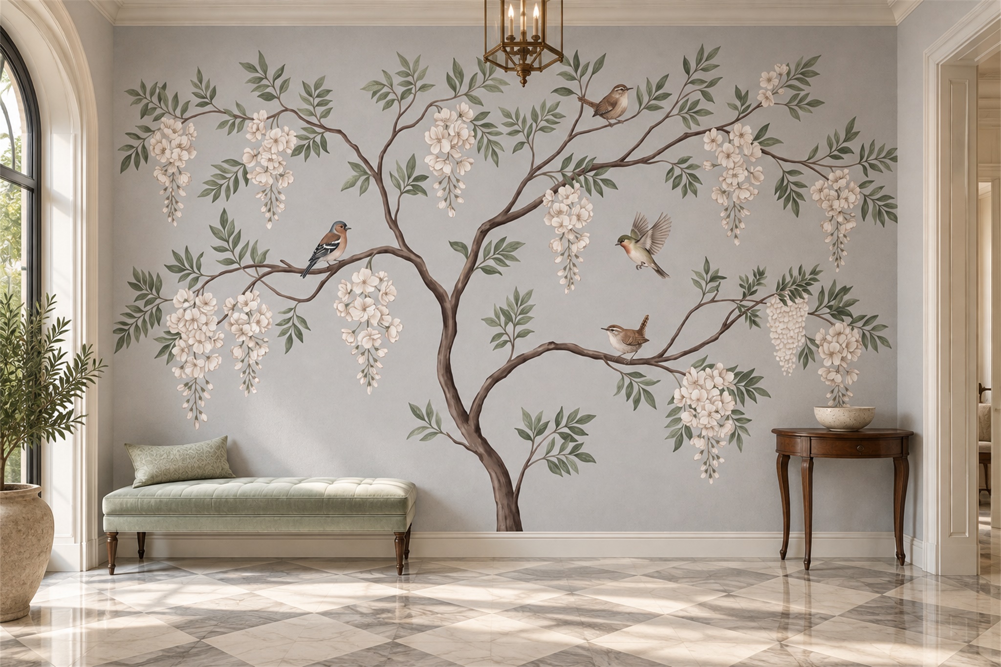 Grey Pattern Decorative Wallpaper Mural Layered Painterly Wallpaper Entryway-wallpaper-murals, Peel-and-stick Finish
