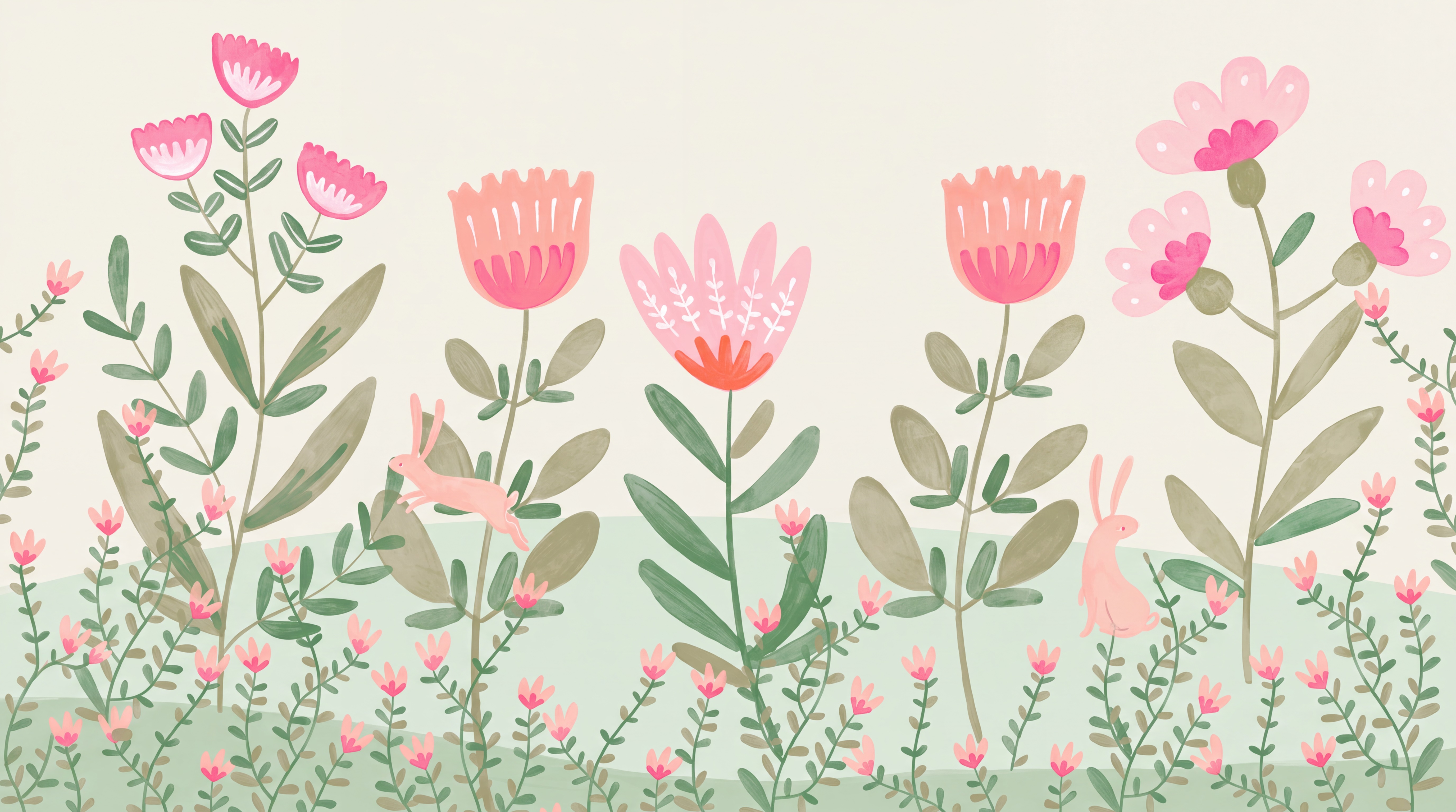 Pink Floral Botanical Organic Wallpaper Mural, Peel-and-stick Finish