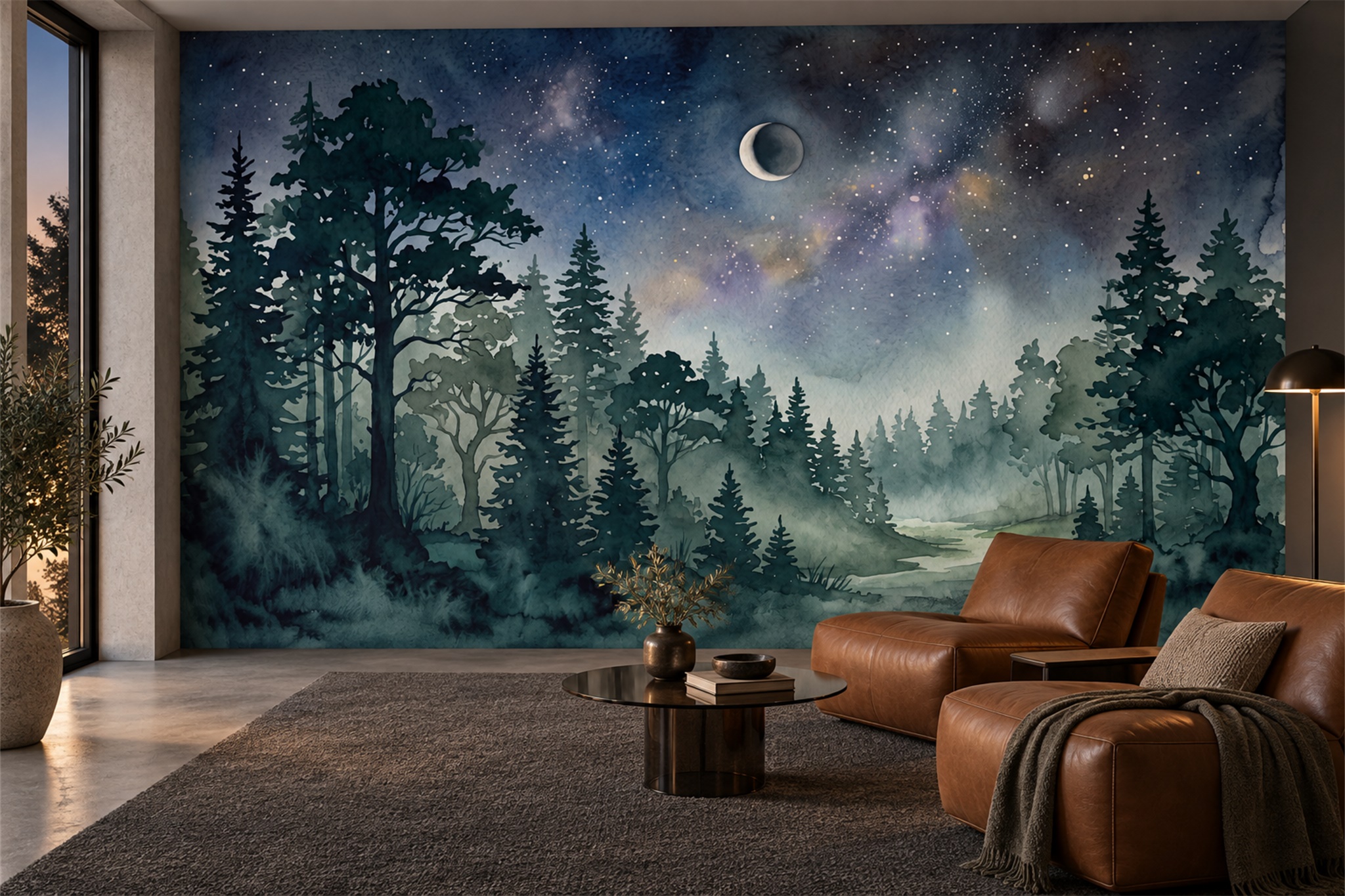 Navy Scenic Scenic Wallpaper Mural Bedroom-wallpaper-murals, Peel-and-stick Finish