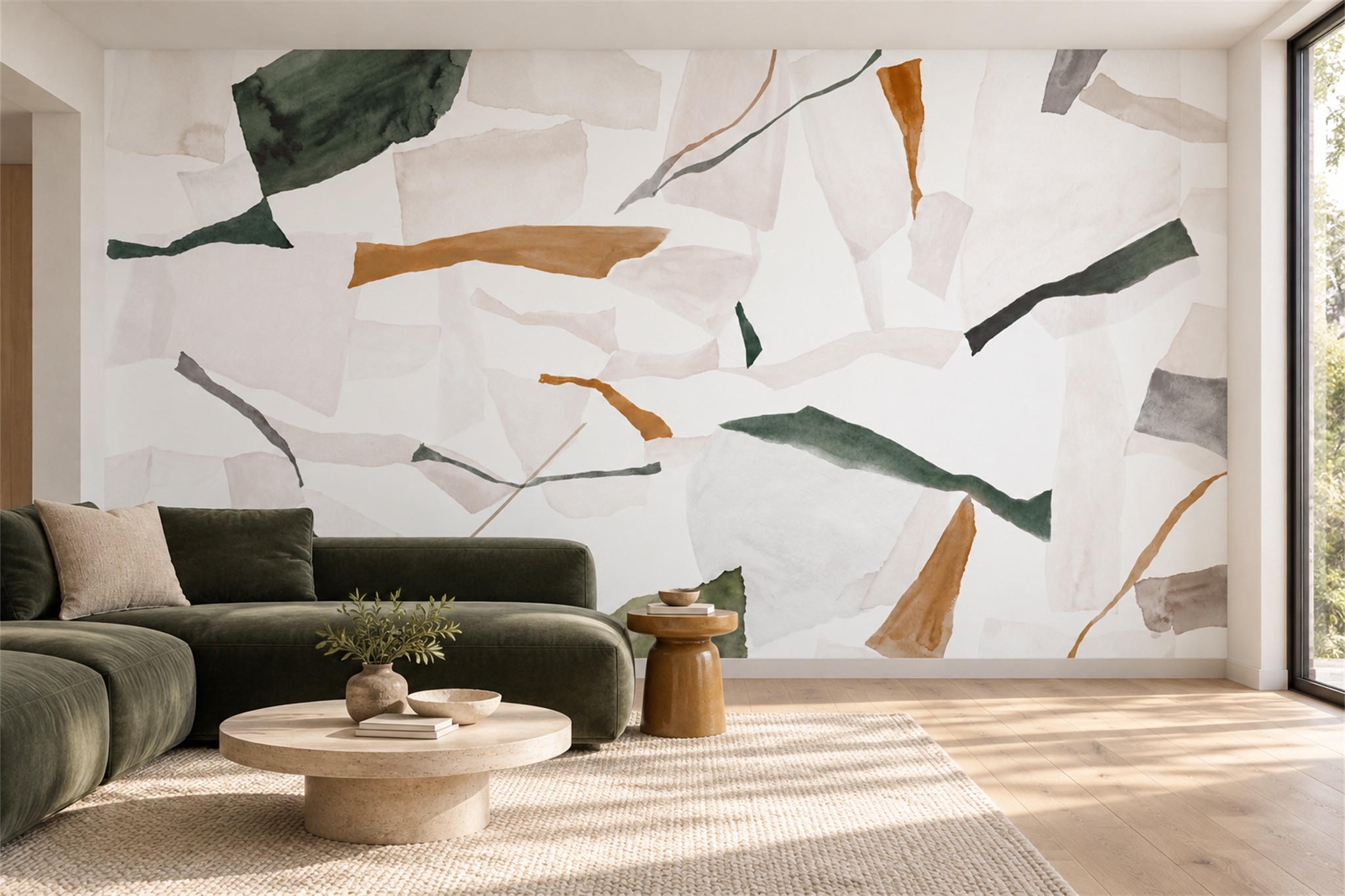 Green Pattern Decorative Wallpaper Mural Layered Organic Wallpaper Mural Living-room-wallpaper-murals, Peel-and-stick Finish