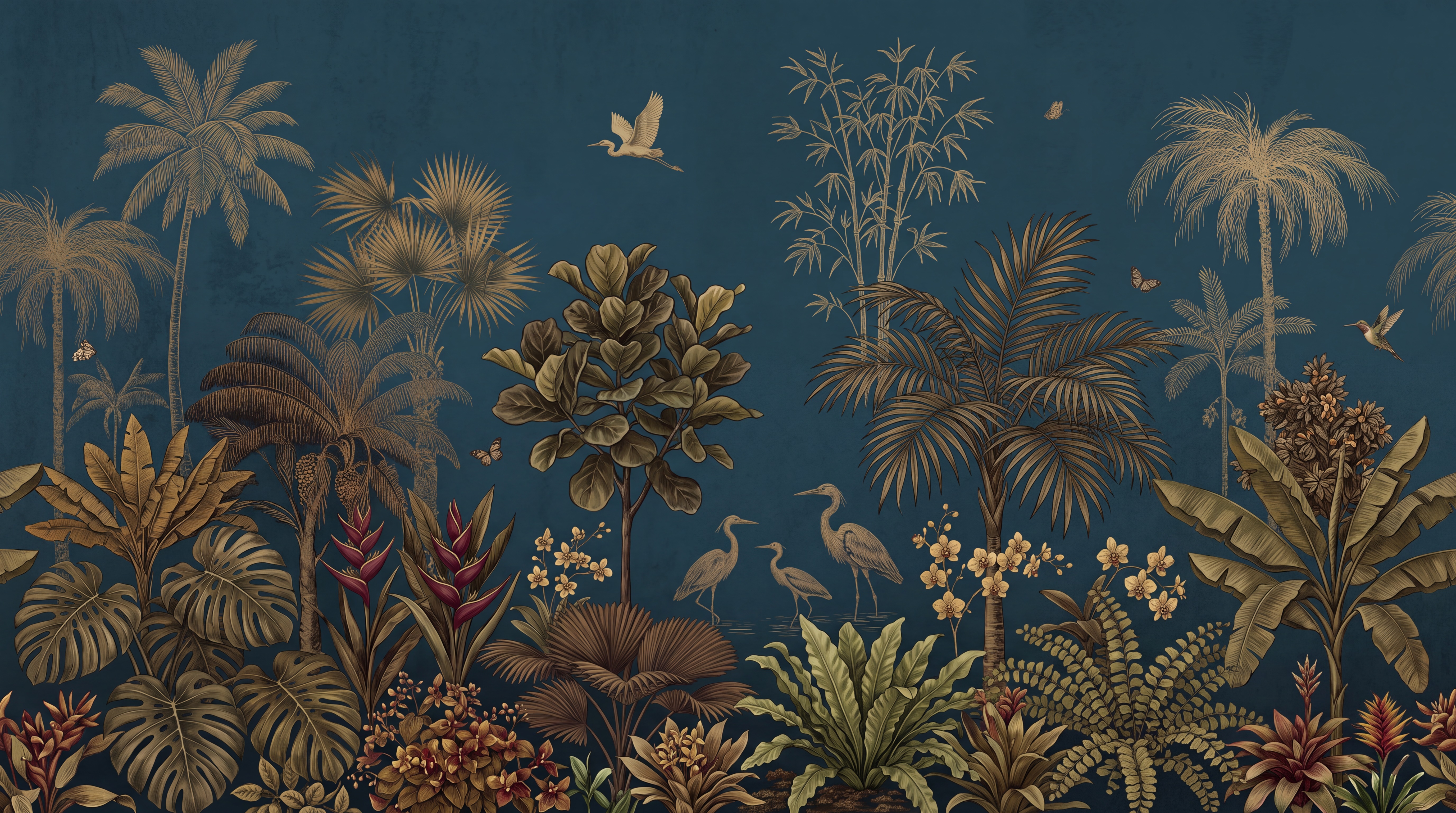 Teal Tropical Artful Decorative Wallpaper Mural, Peel-and-stick Finish