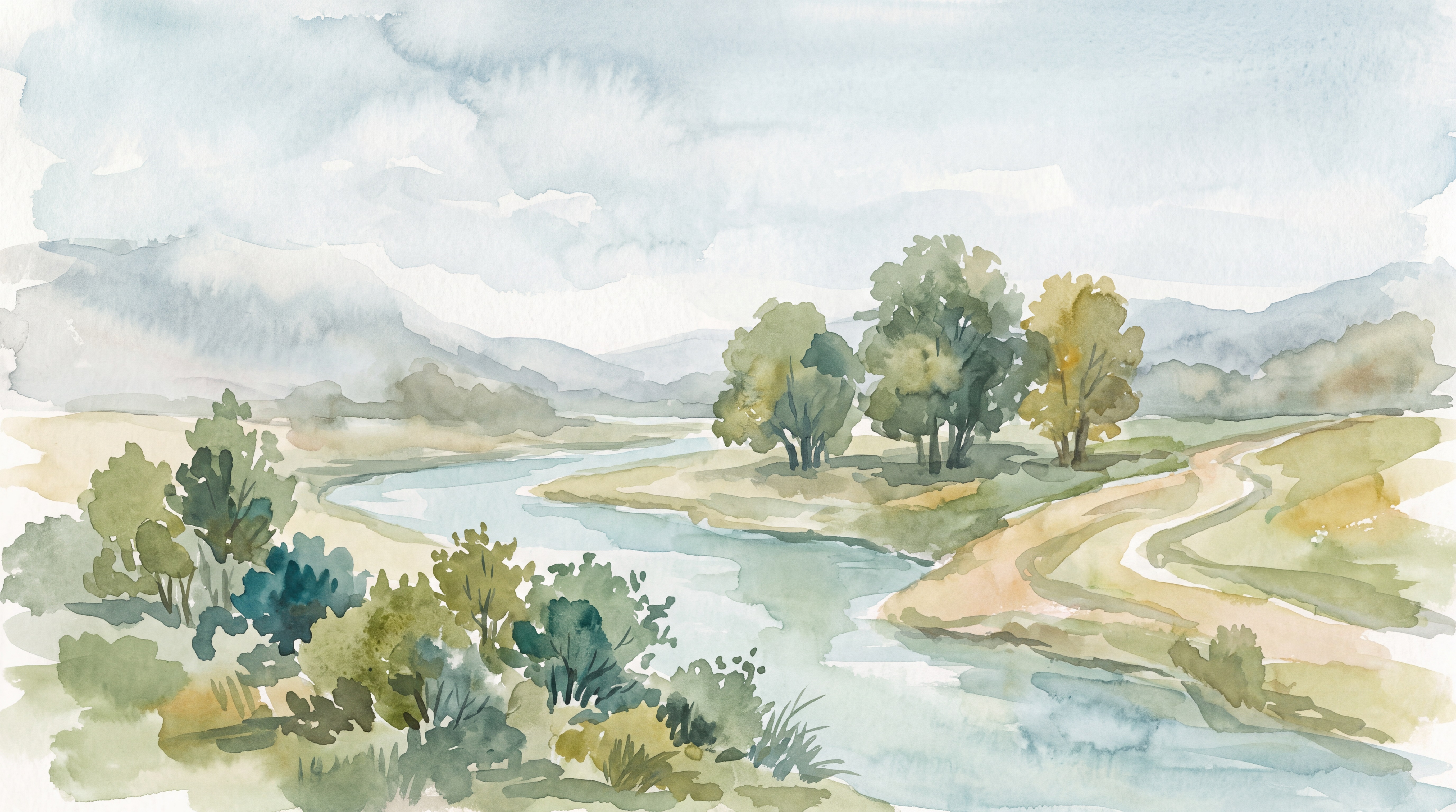 Sage River Scenic Atmospheric Wallpaper Mural, Peel-and-stick Finish