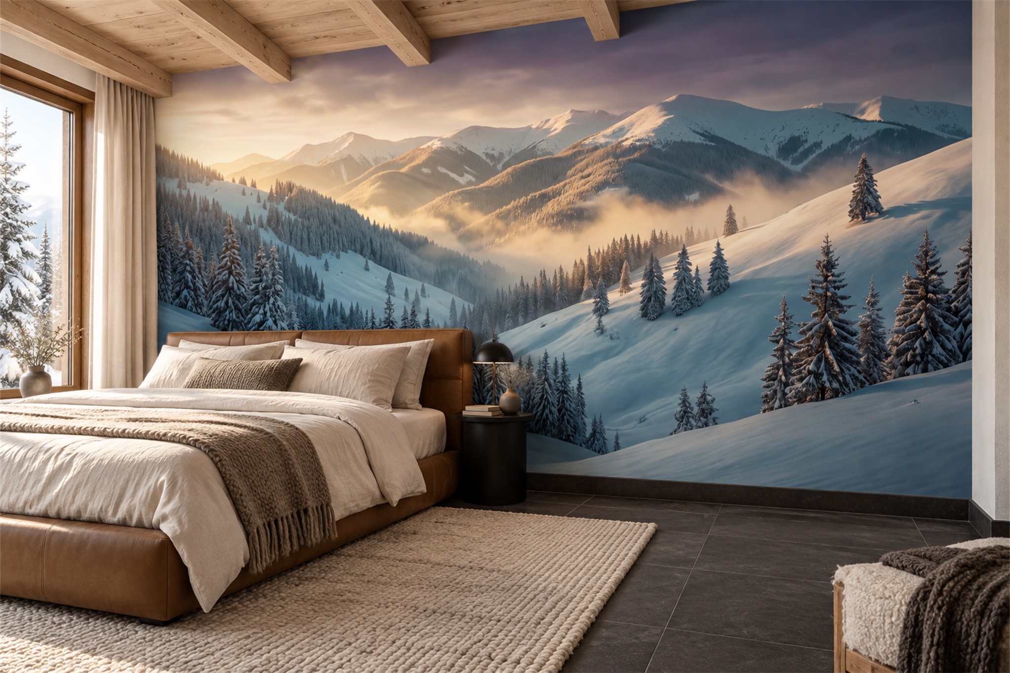 Blue Alpine Scenic Textured Wallpaper Mural Bedroom-wallpaper-murals, Peel-and-stick Finish