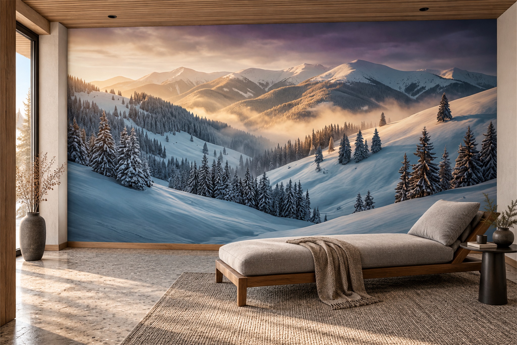 Snowy Alpine Mountains At Sunrise Wallpaper Mural — Wallpaper Mural Design, Peel-and-stick Finish