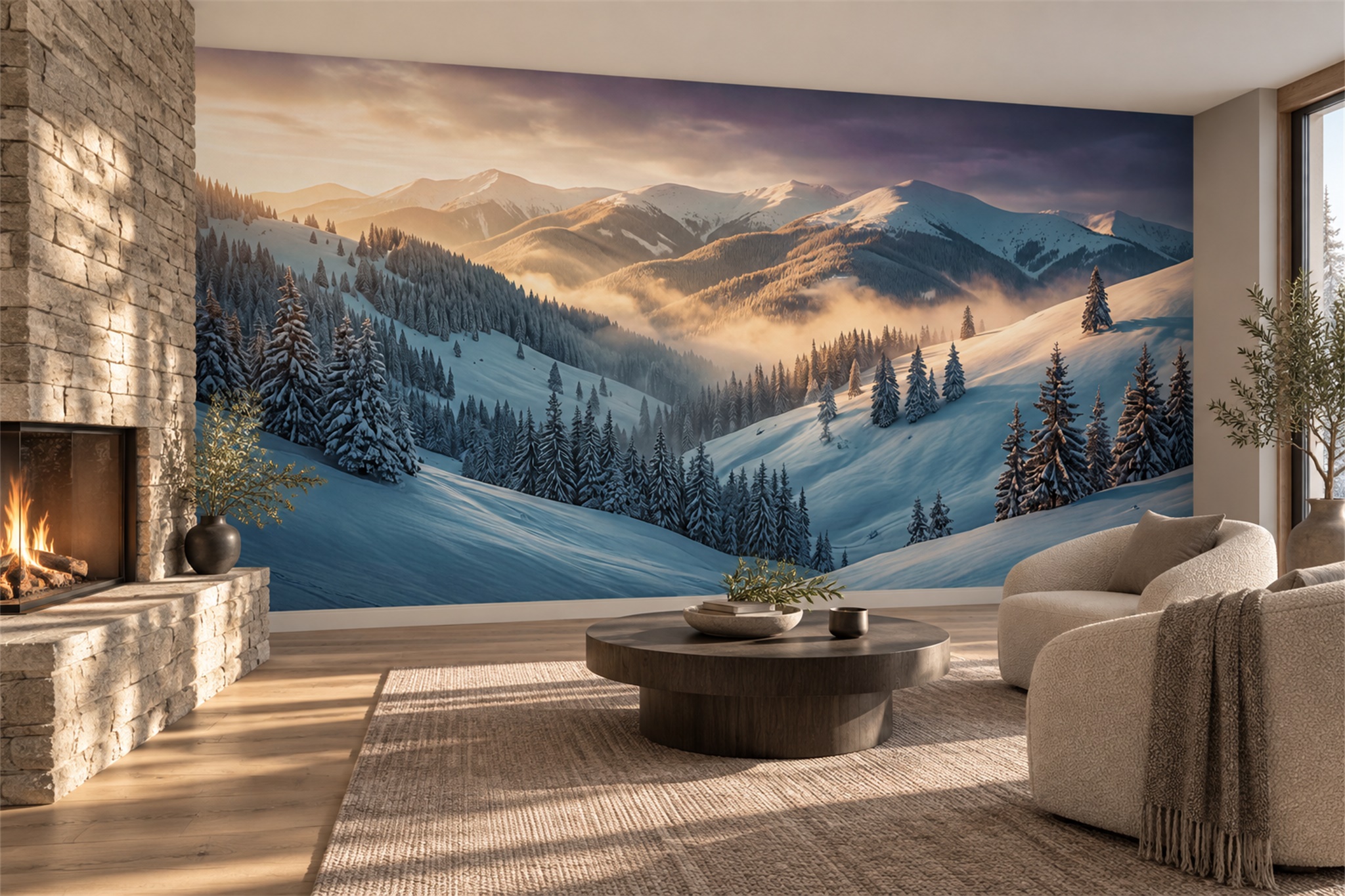 Blue Alpine Scenic Textured Wallpaper Mural Living-room-wallpaper-murals, Peel-and-stick Finish