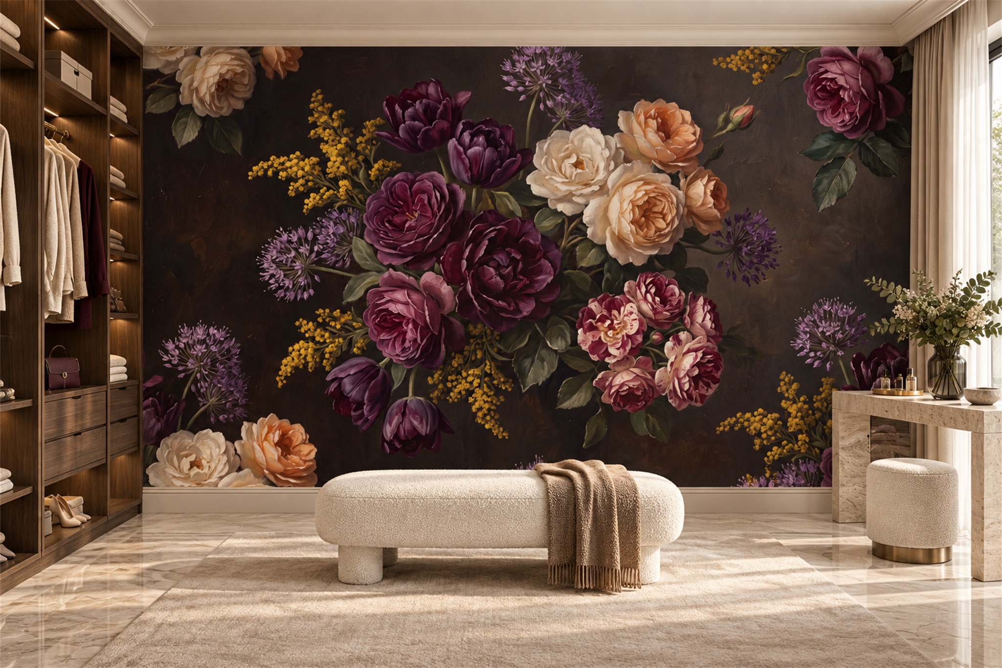 Neutral Vintage Artful Wallpaper Mural Accent-wall-wallpaper-murals, Peel-and-stick Finish