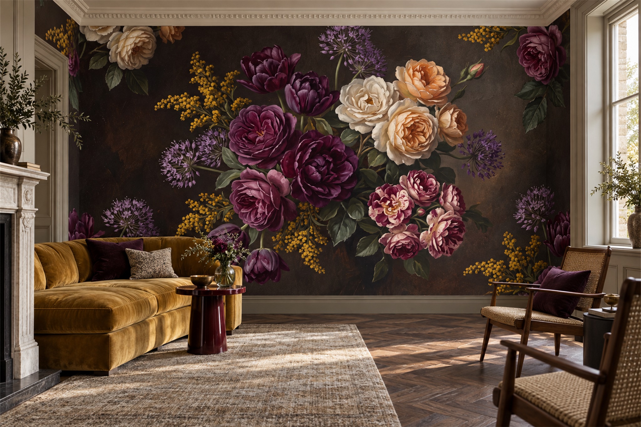 Neutral Vintage Artful Wallpaper Mural Accent-wall-wallpaper-murals, Peel-and-stick Finish