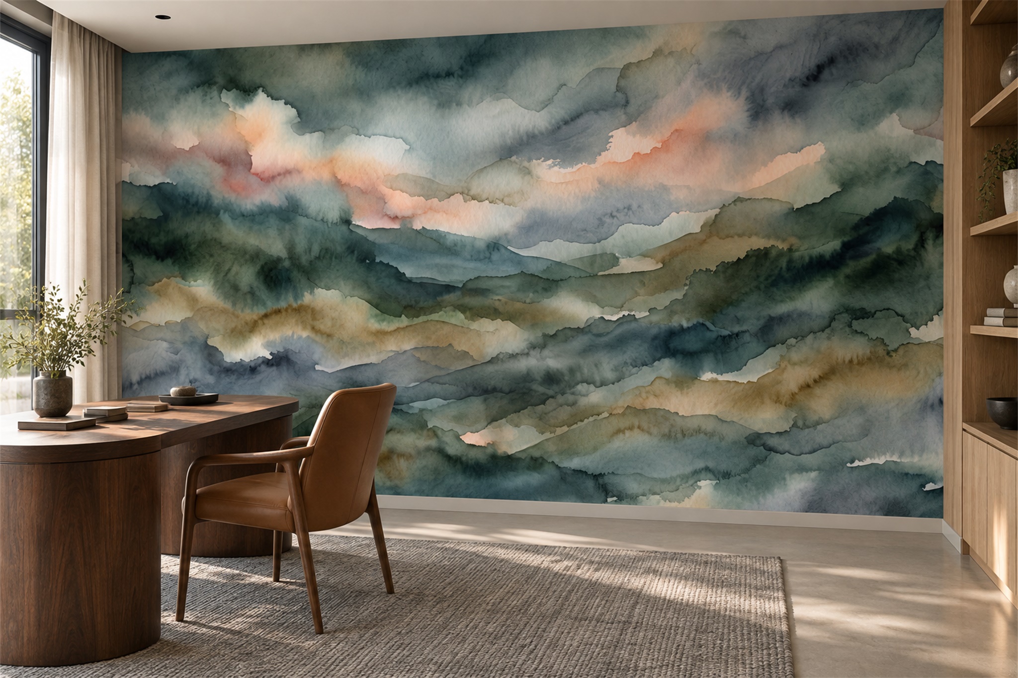 Olive Mountain Scenic Wallpaper Mural Bathroom-wallpaper-murals, Peel-and-stick Finish