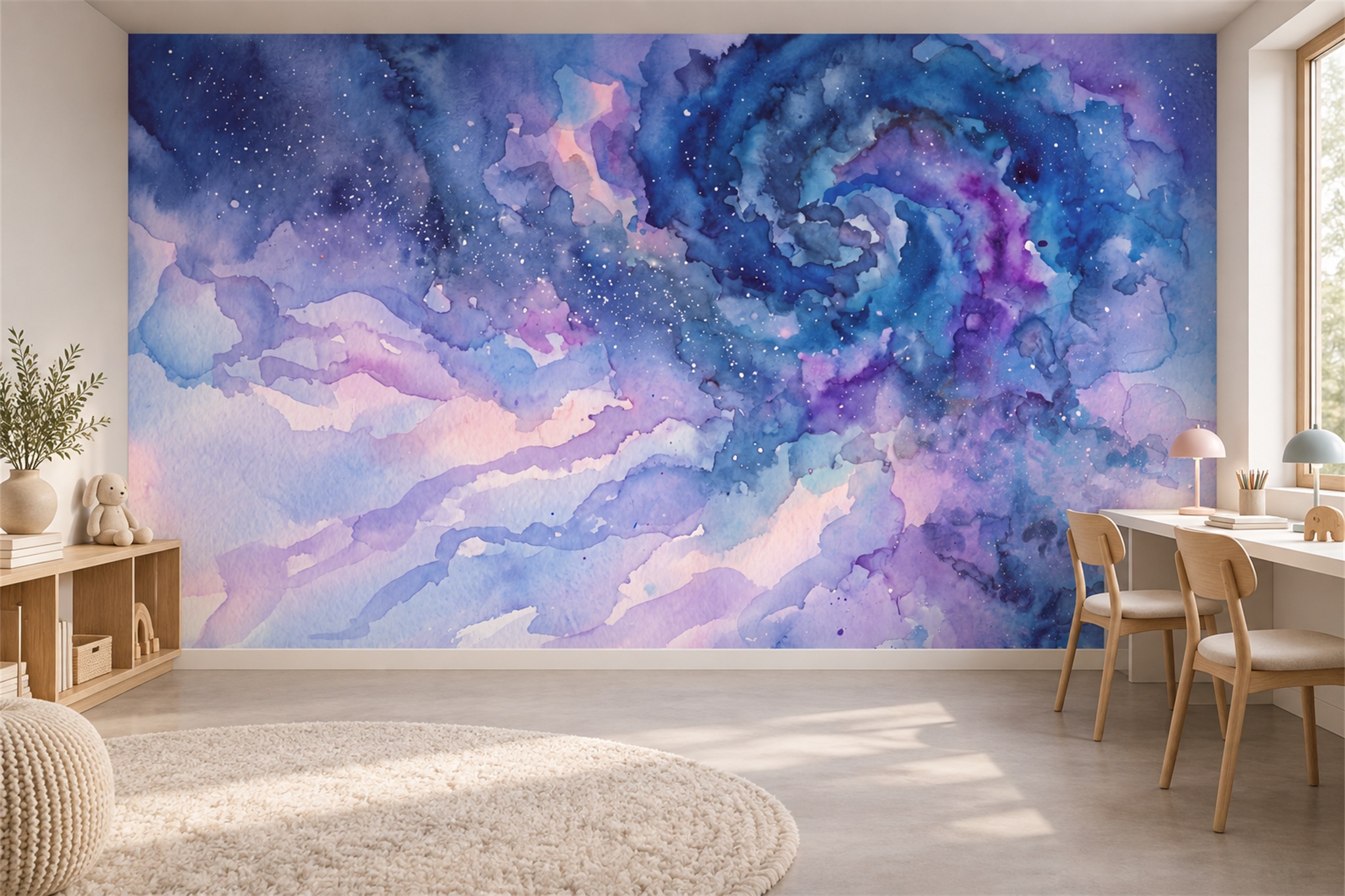 Purple Pattern Decorative Layered Wallpaper Mural Home-office-wallpaper-murals, Shown In A Home Office, Peel-and-stick Finish