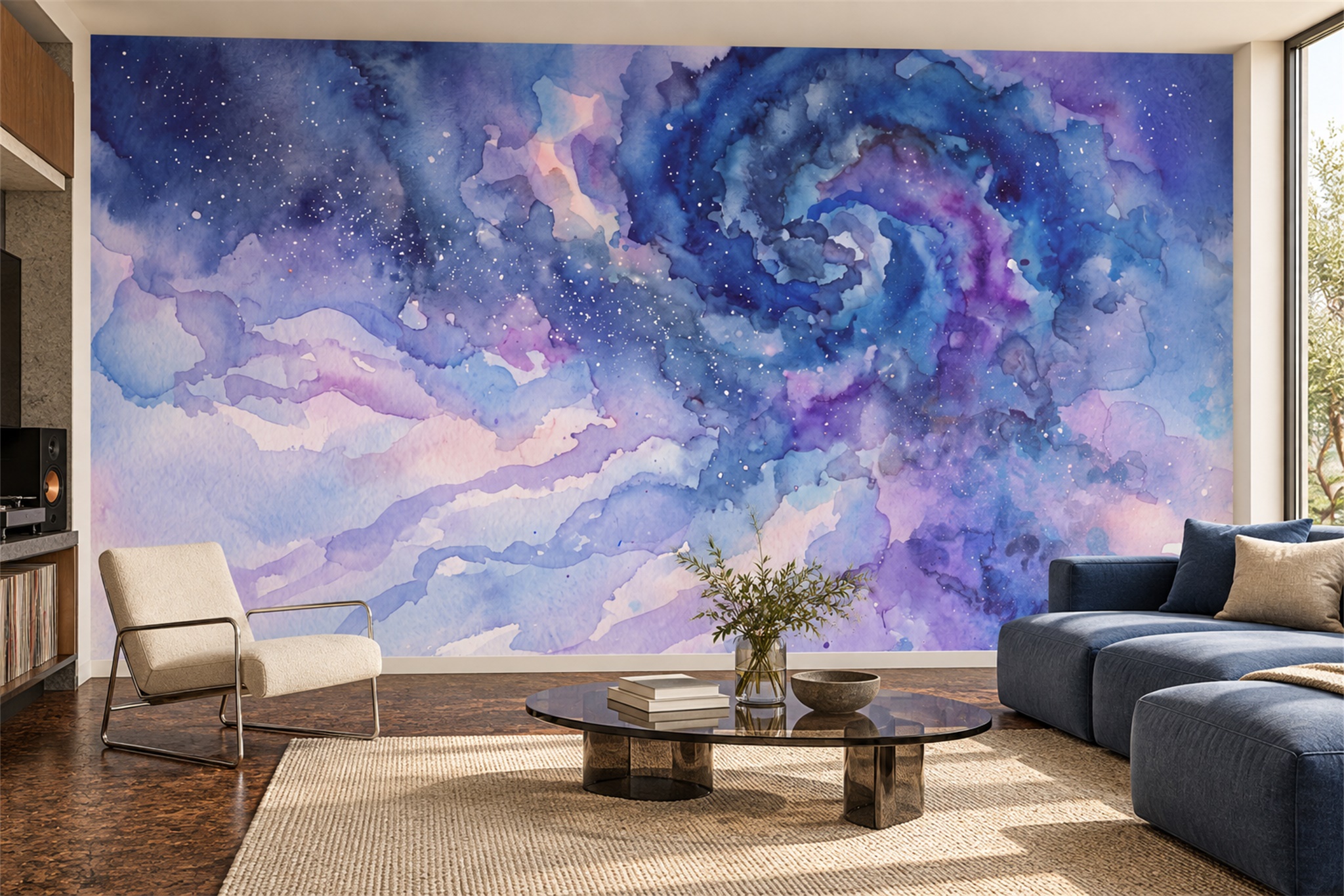 Purple Pattern Decorative Layered Wallpaper Mural Living-room-wallpaper-murals, Peel-and-stick Finish