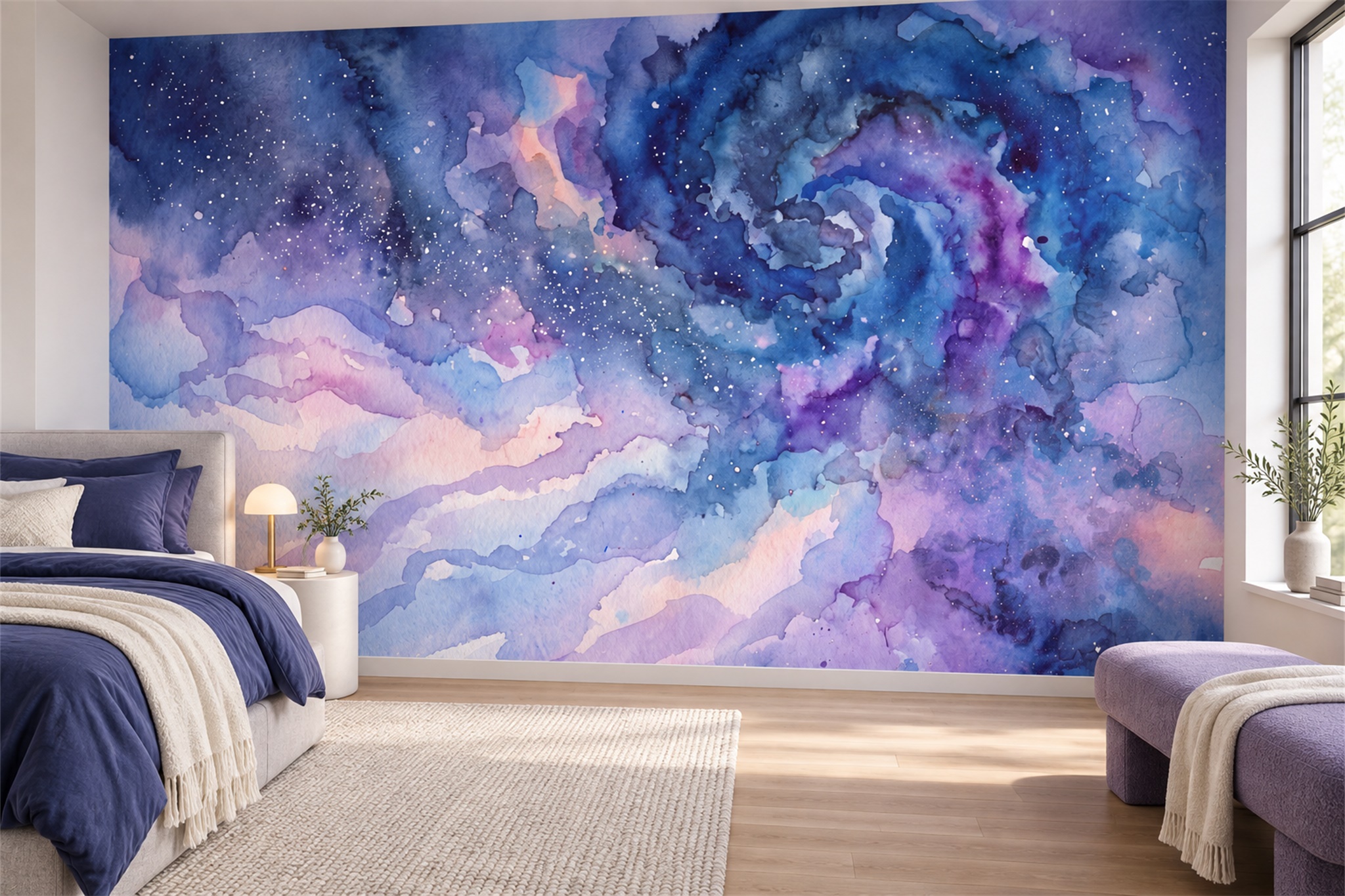 Purple Pattern Decorative Layered Wallpaper Mural Bedroom-wallpaper-murals, Peel-and-stick Finish