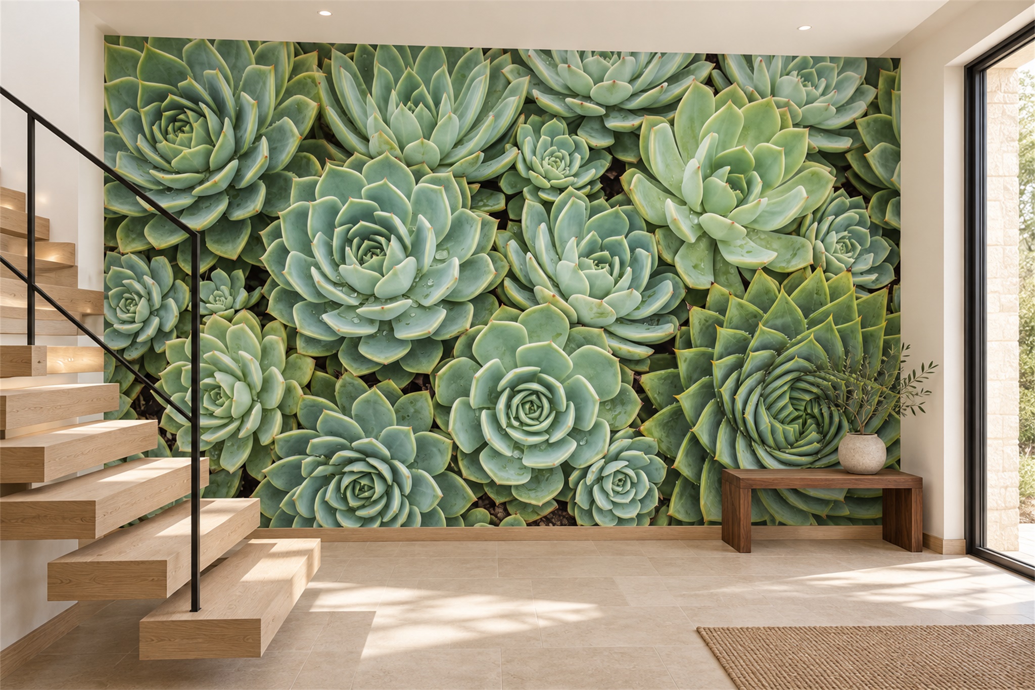 Green Pattern Decorative Wallpaper Mural Layered Atmospheric Wallpaper Accent-wall-wallpaper-murals, Peel-and-stick Finish