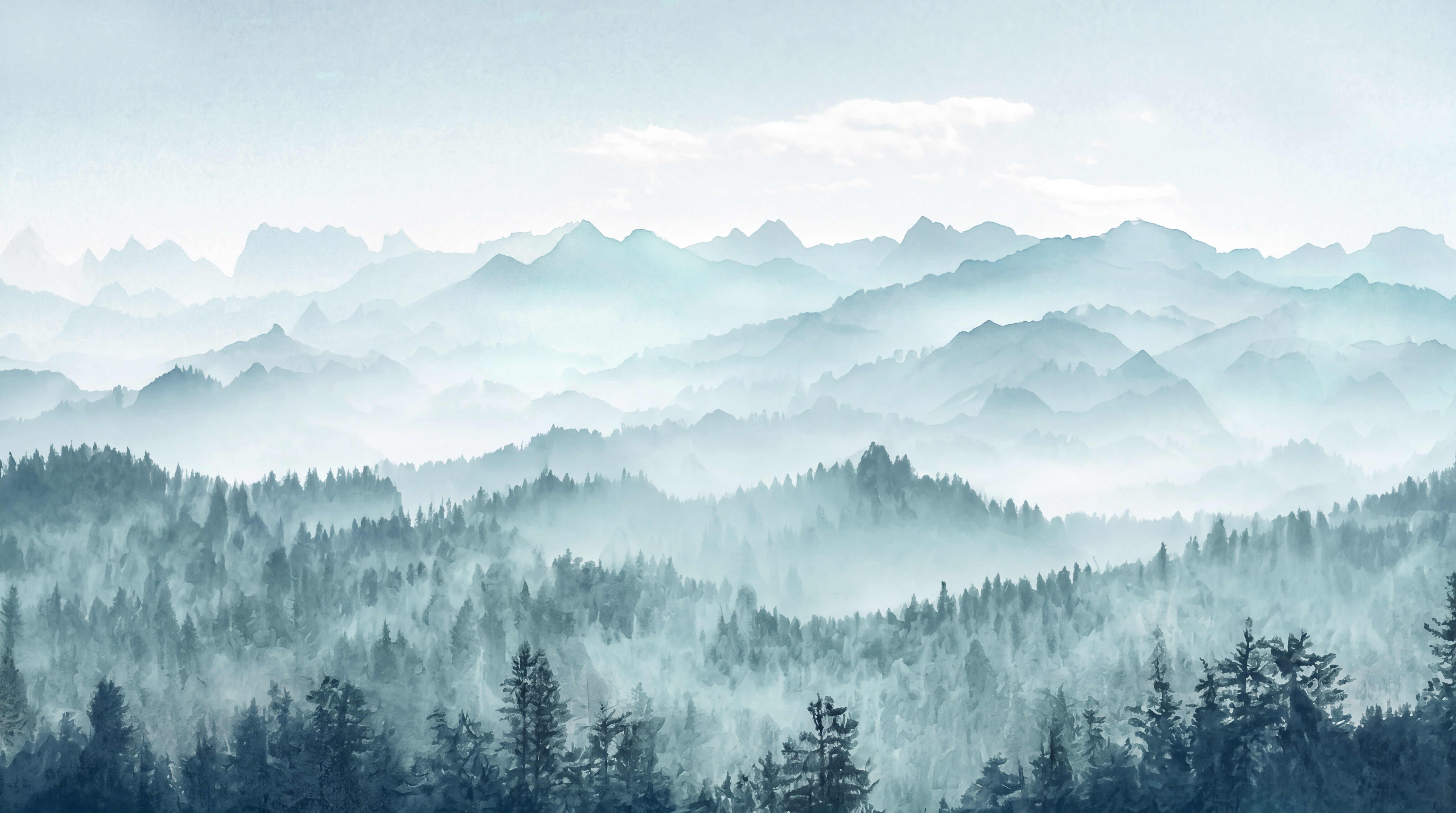 Aqua Forest Scenic Decorative Wallpaper Mural, Peel-and-stick Finish